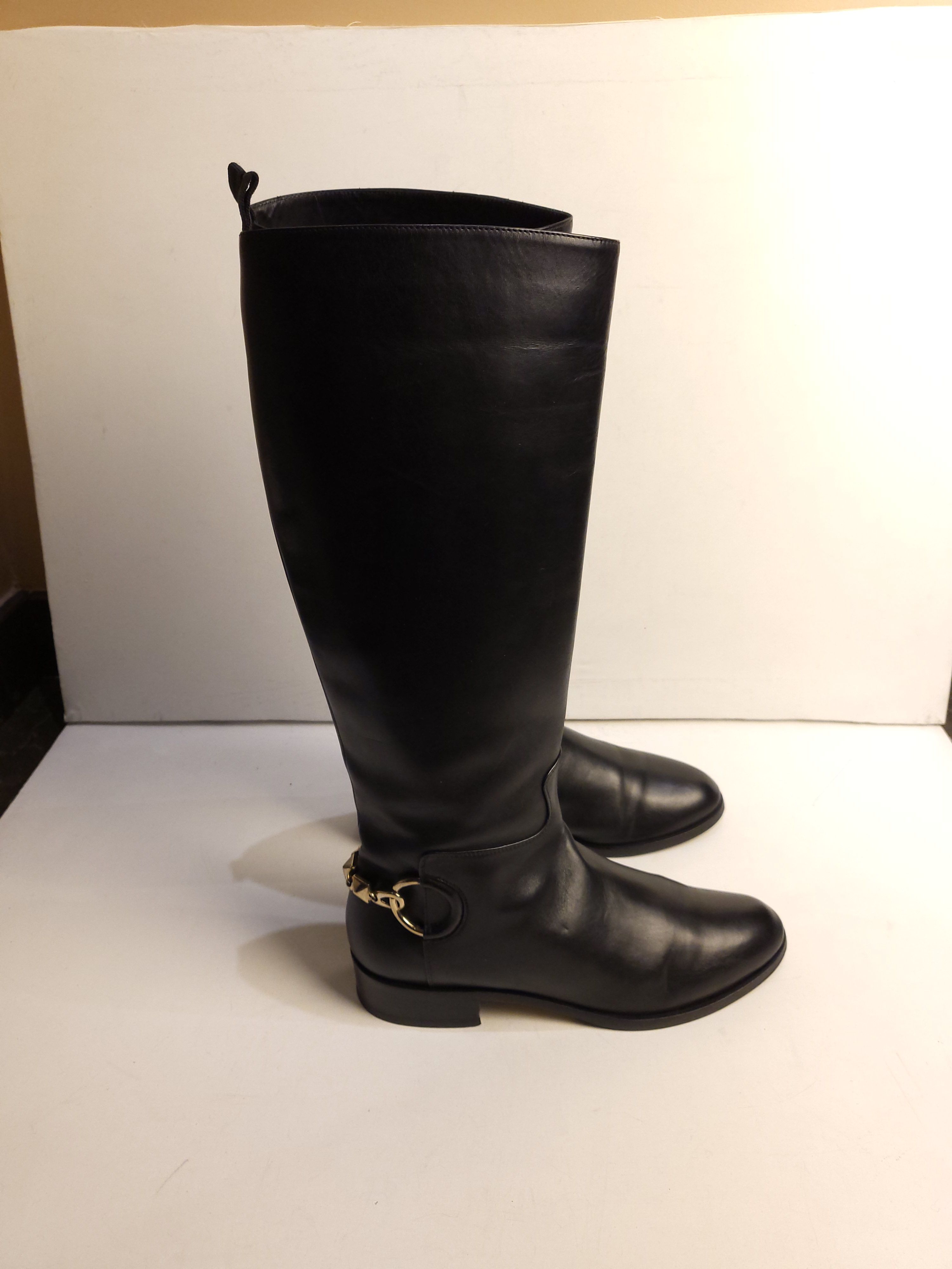 Preowned Valentino Black Leather Rockstud Heel Boots Size 37