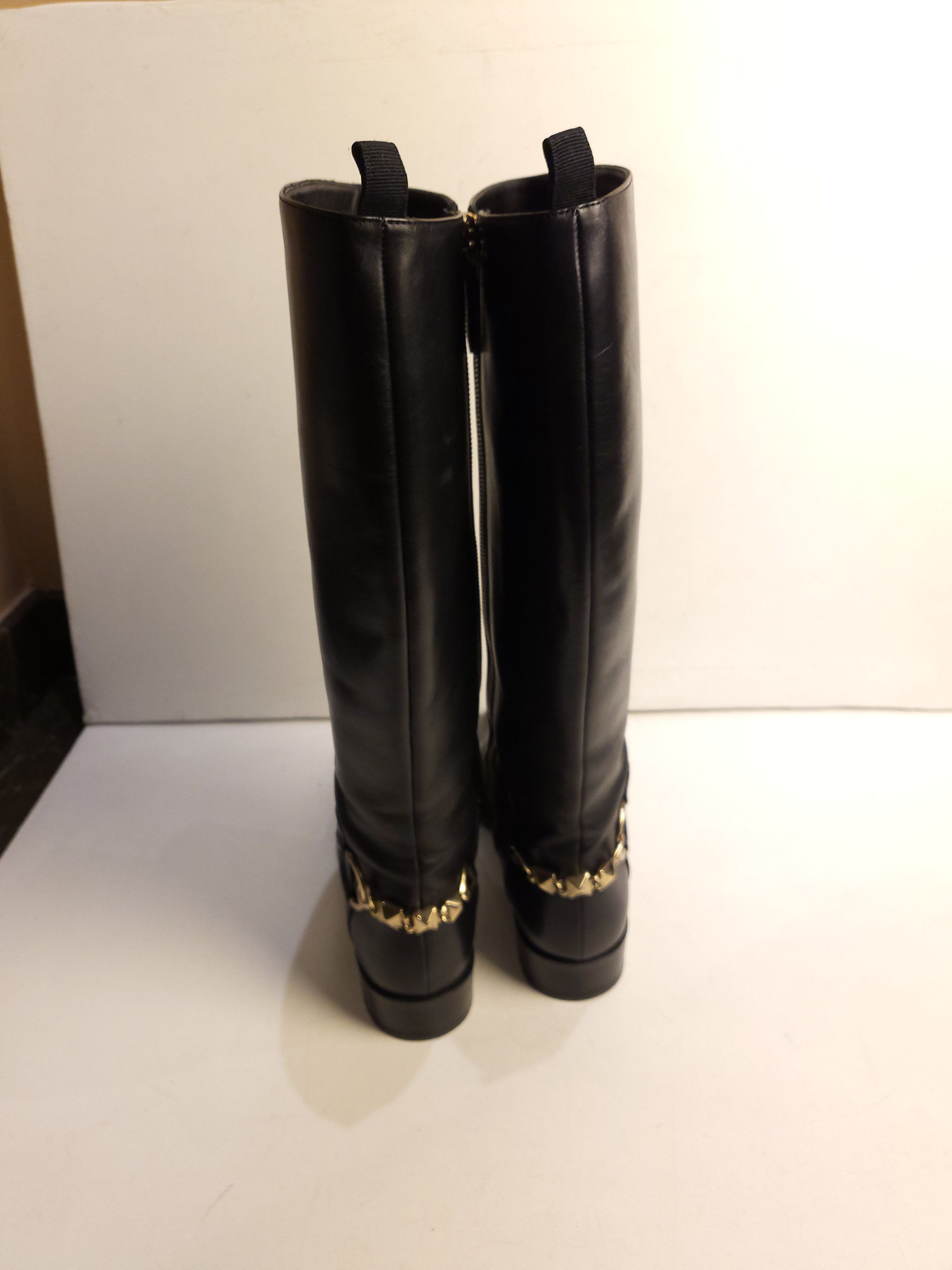 Preowned Valentino Black Leather Rockstud Heel Boots Size 37