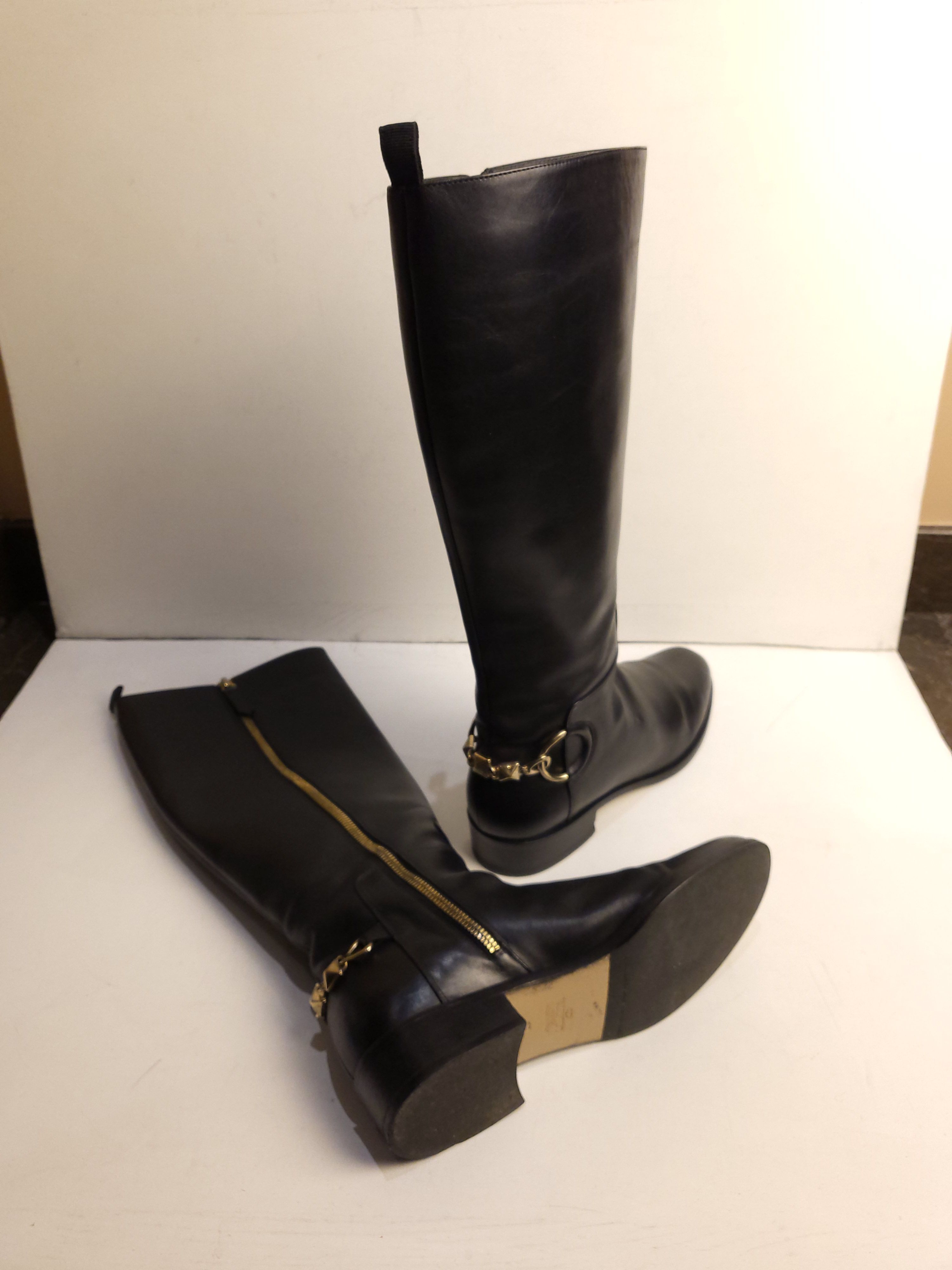 Preowned Valentino Black Leather Rockstud Heel Boots Size 37