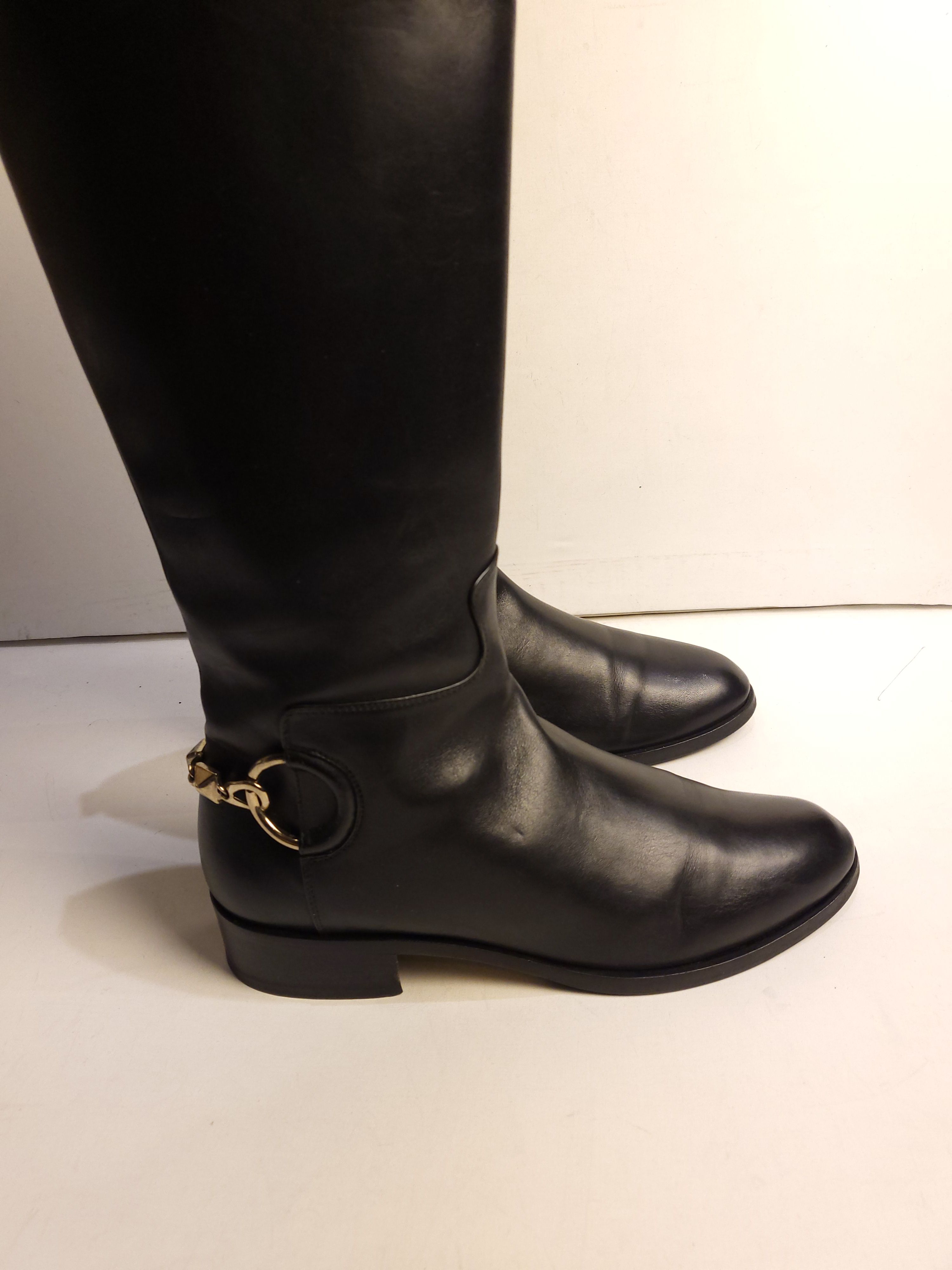 Preowned Valentino Black Leather Rockstud Heel Boots Size 37