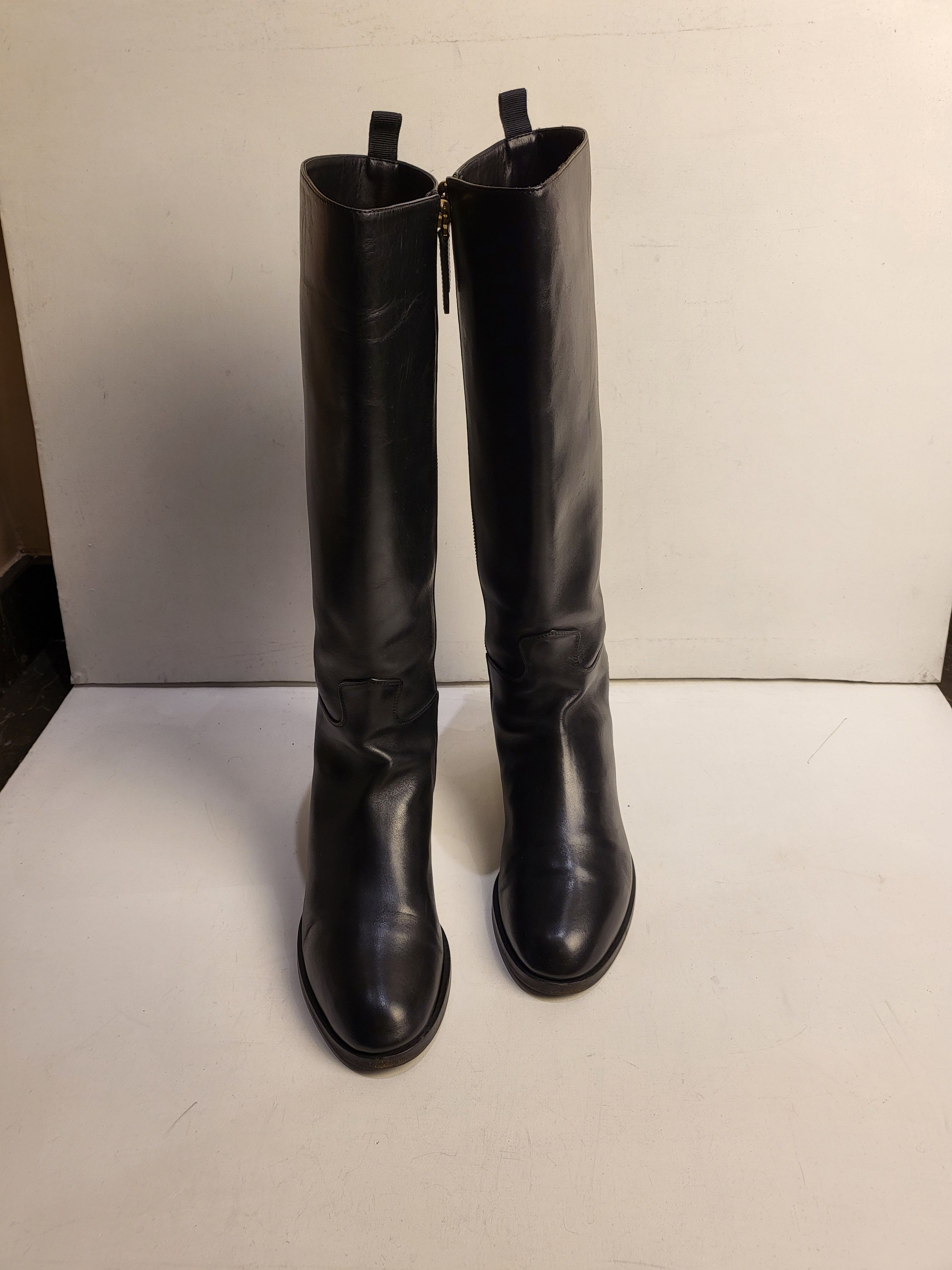 Preowned Valentino Black Leather Rockstud Heel Boots Size 37