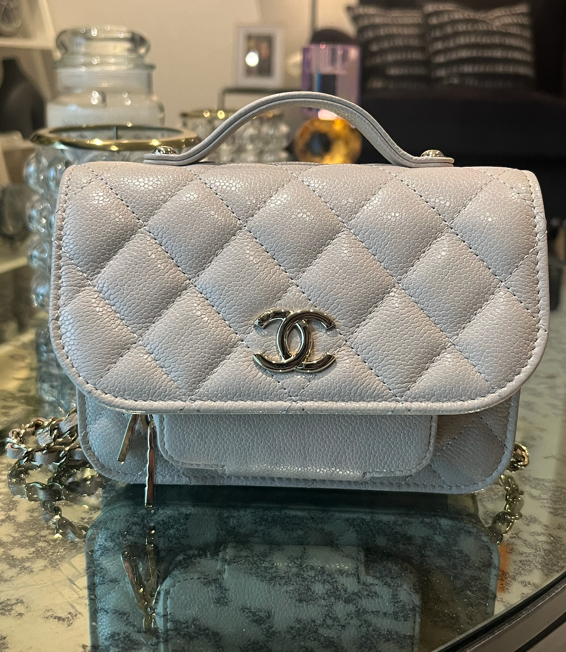 Chanel Beige Mini Business Affinity Clutch on Chain leather