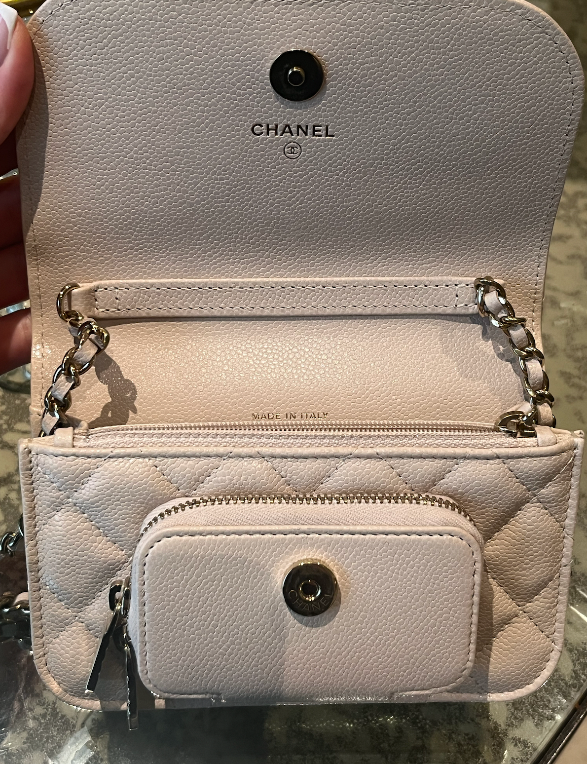 Chanel Beige Mini Business Affinity Clutch on Chain leather