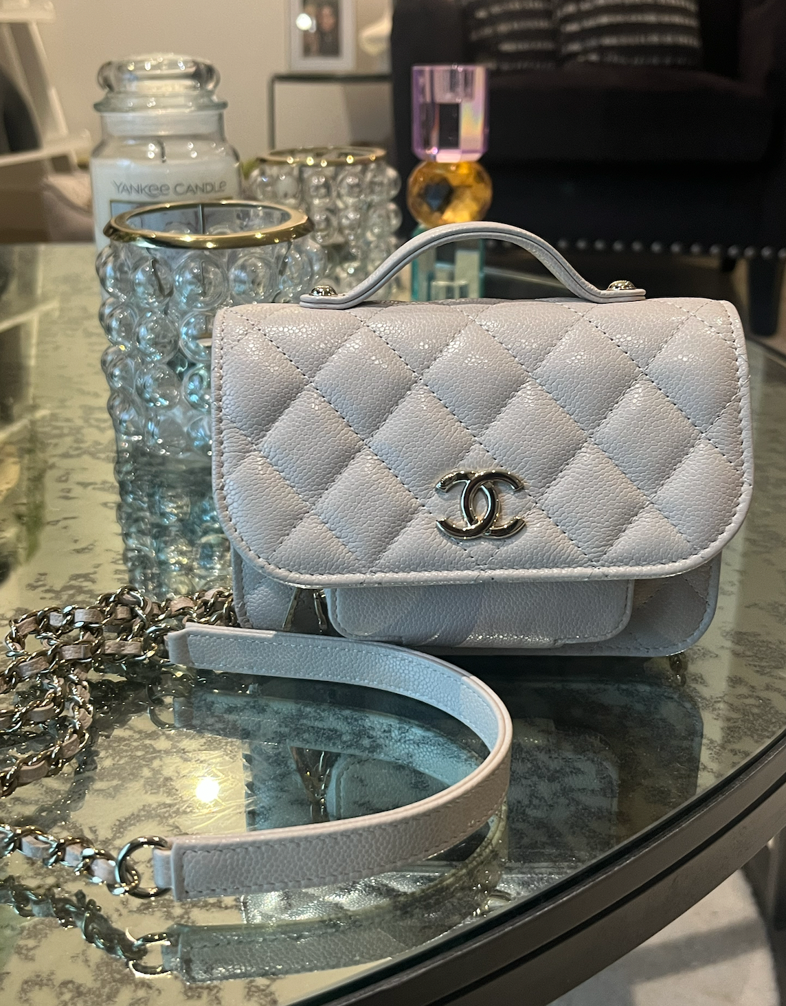 Chanel Beige Mini Business Affinity Clutch on Chain leather