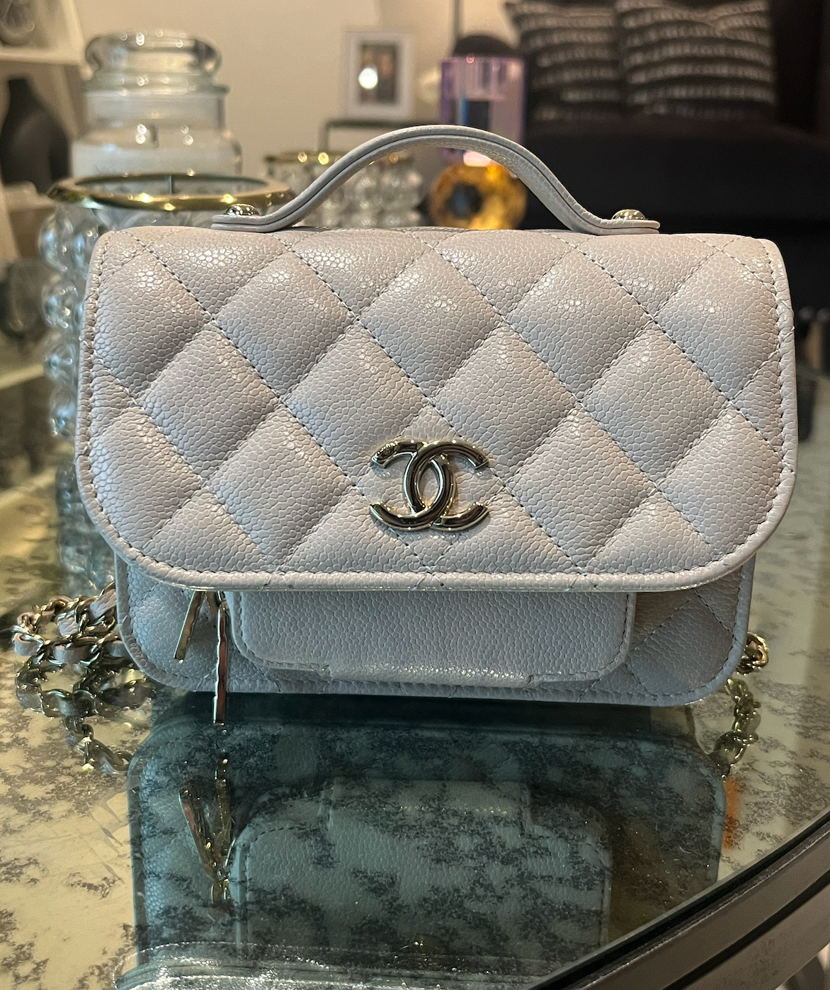 Chanel Beige Mini Business Affinity Clutch on Chain leather