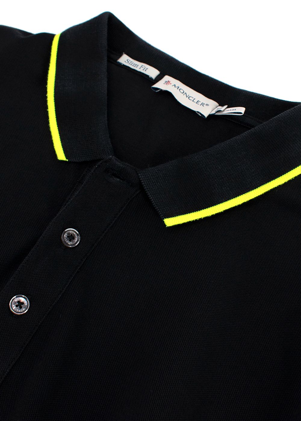 Moncler Black Polo Shirt with Neon Yellow Trim Size XL