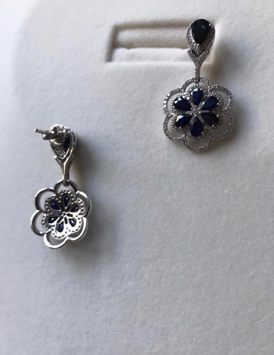 Bespoke 18ct White Gold Diamond  Sapphire Floral Jewellery Suite Blue