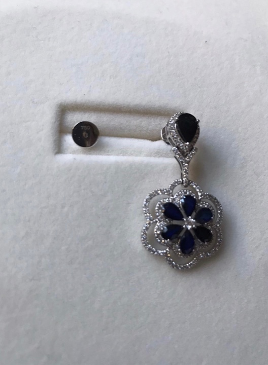 Bespoke 18ct White Gold Diamond  Sapphire Floral Jewellery Suite Blue