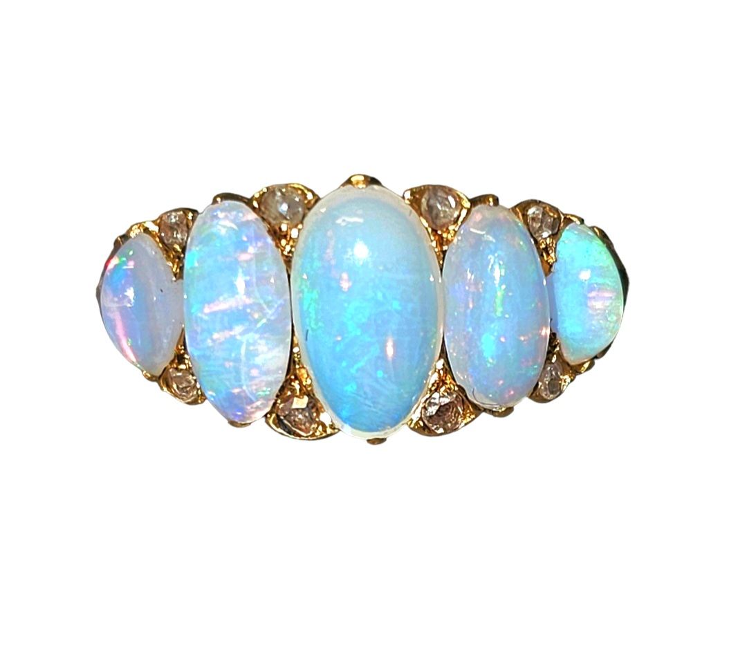 Preowned Bespoke Vintage Opal and Diamond Ring Yellow gold ct gold