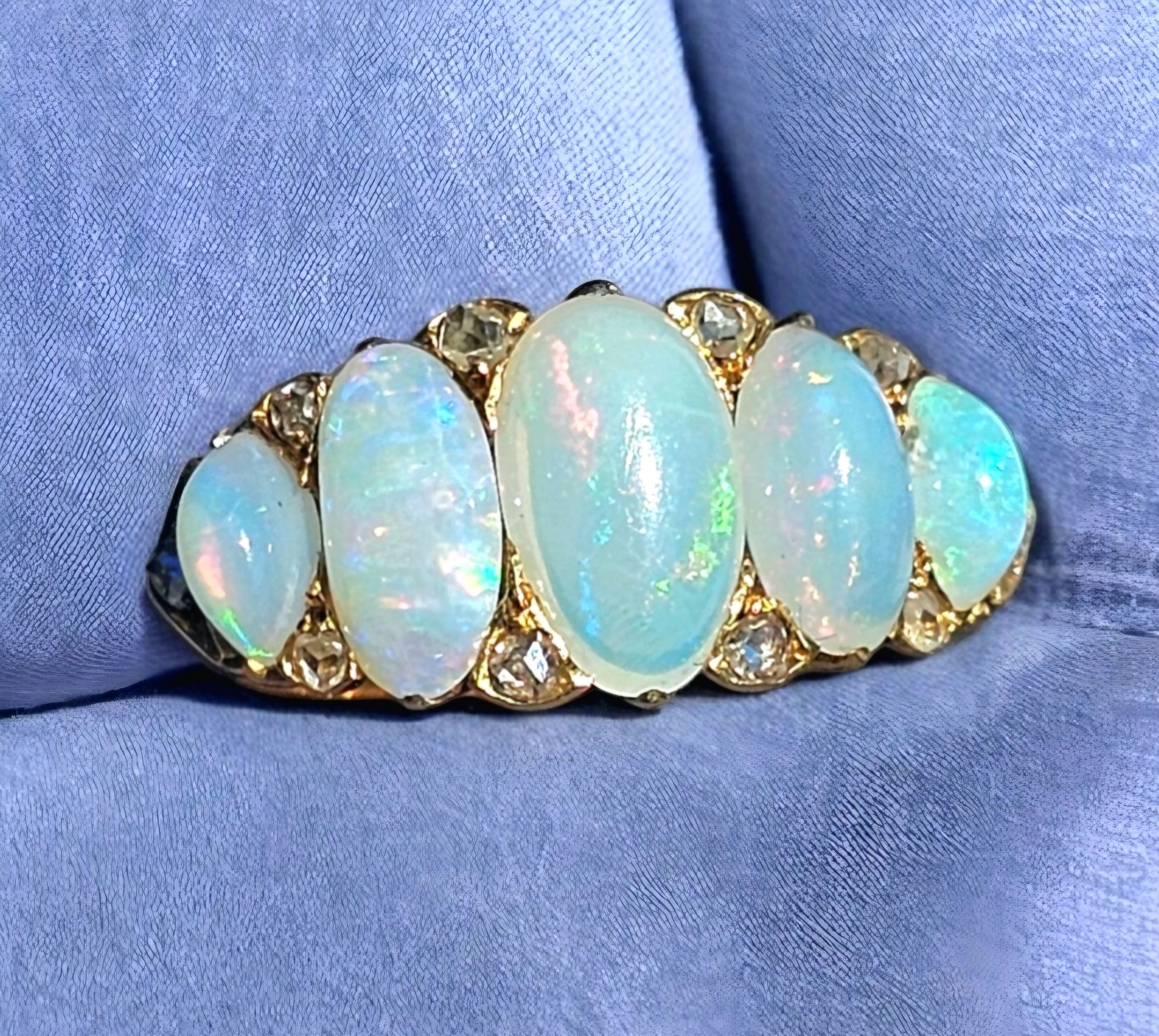 Preowned Bespoke Vintage Opal and Diamond Ring Yellow gold ct gold