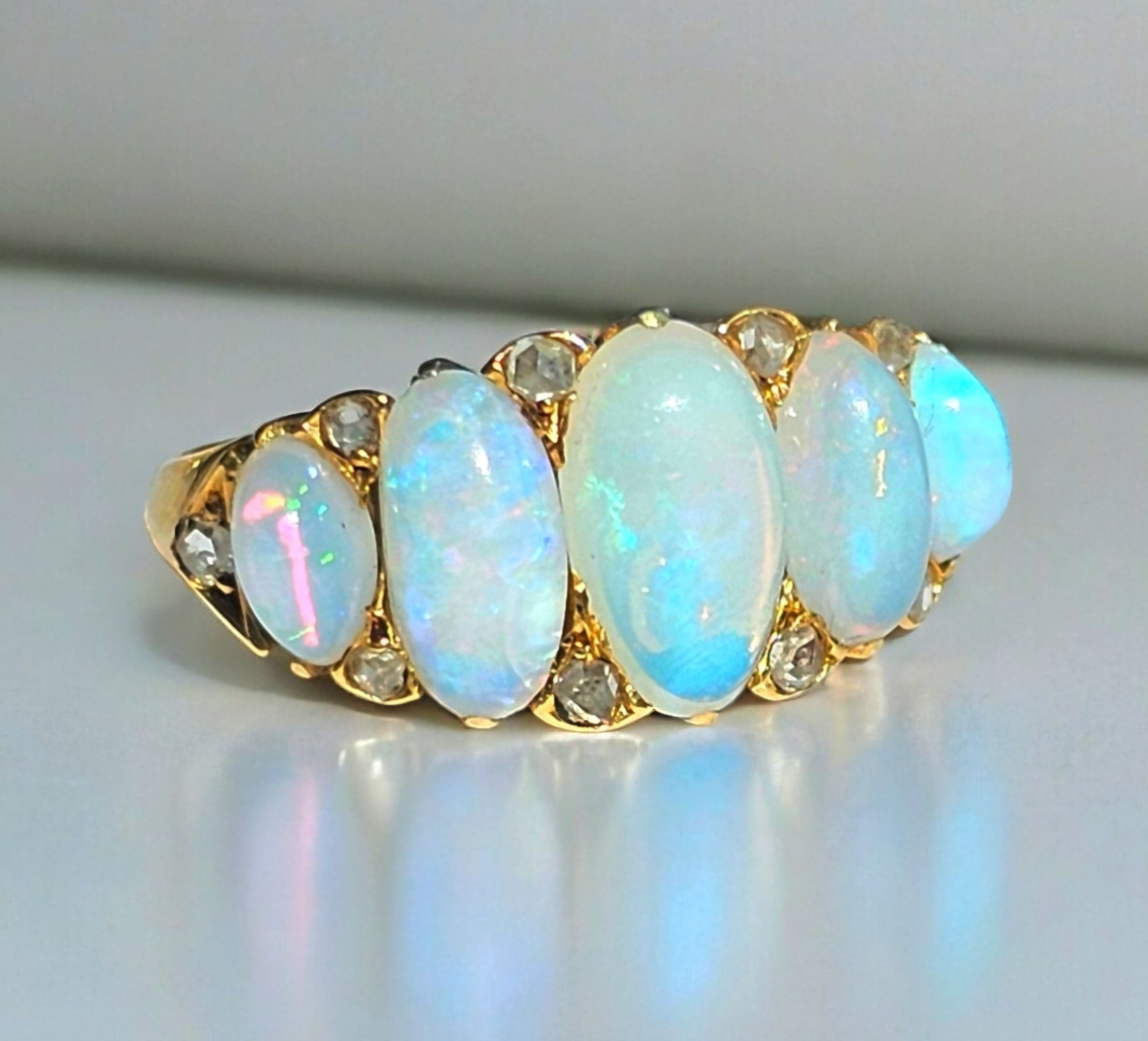 Preowned Bespoke Vintage Opal and Diamond Ring Yellow gold ct gold