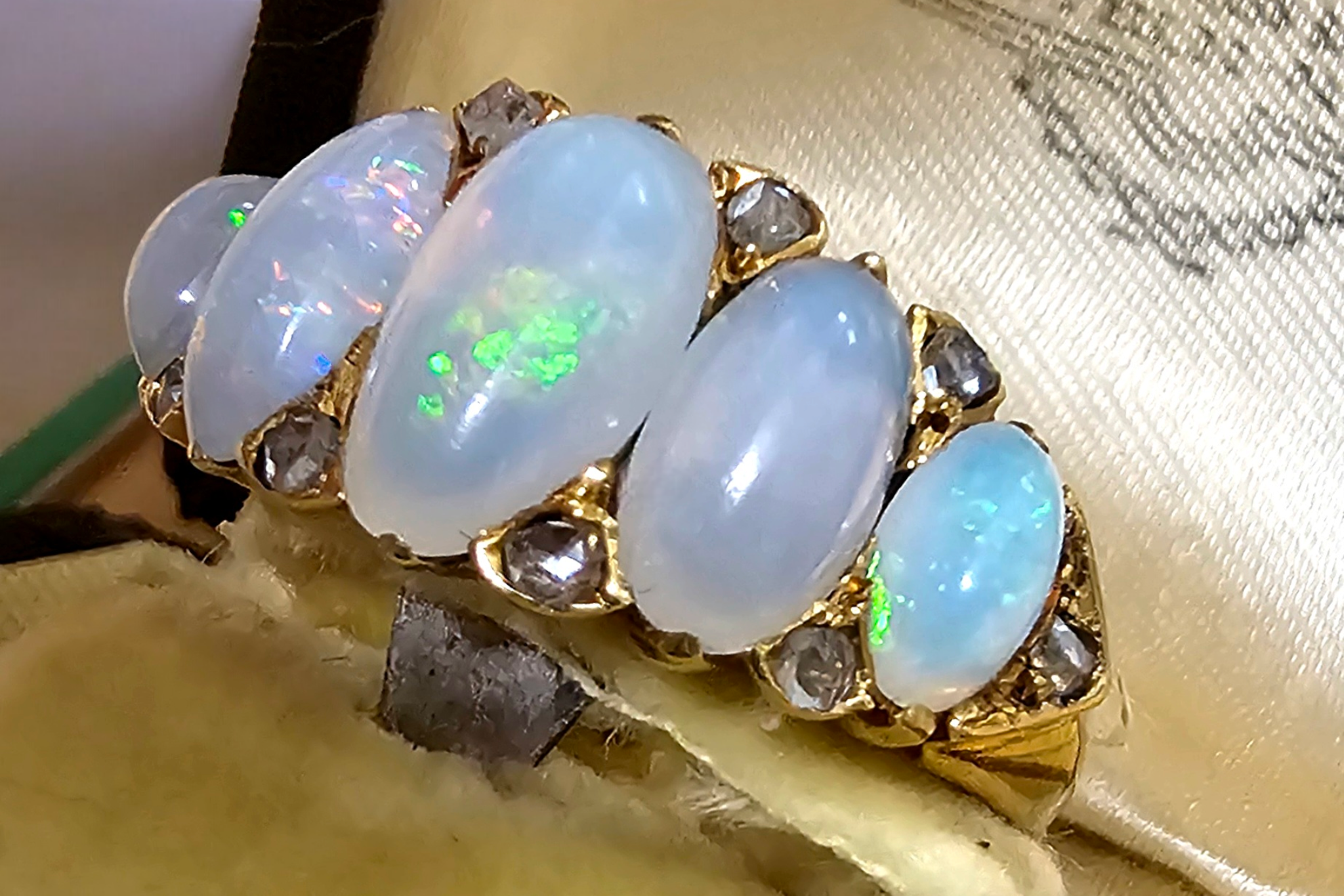 Preowned Bespoke Vintage Opal and Diamond Ring Yellow gold ct gold