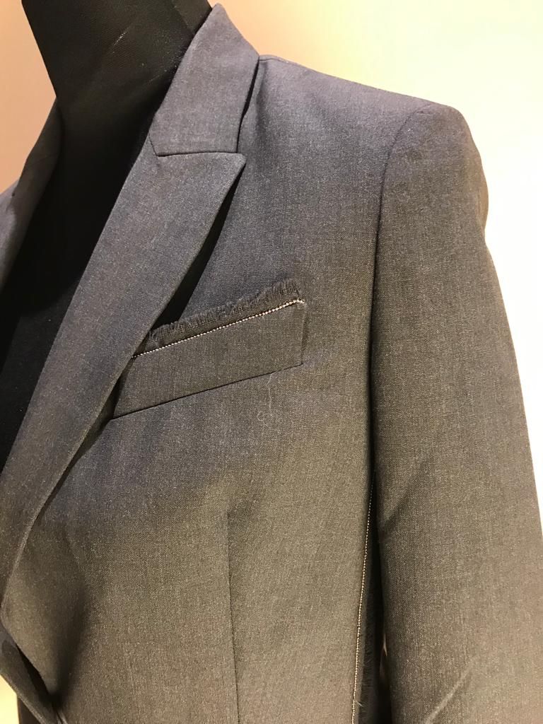 Preowned Brunello Cucinelli Virgin Wool Blend Monili Detail Blazer Size XS Gray