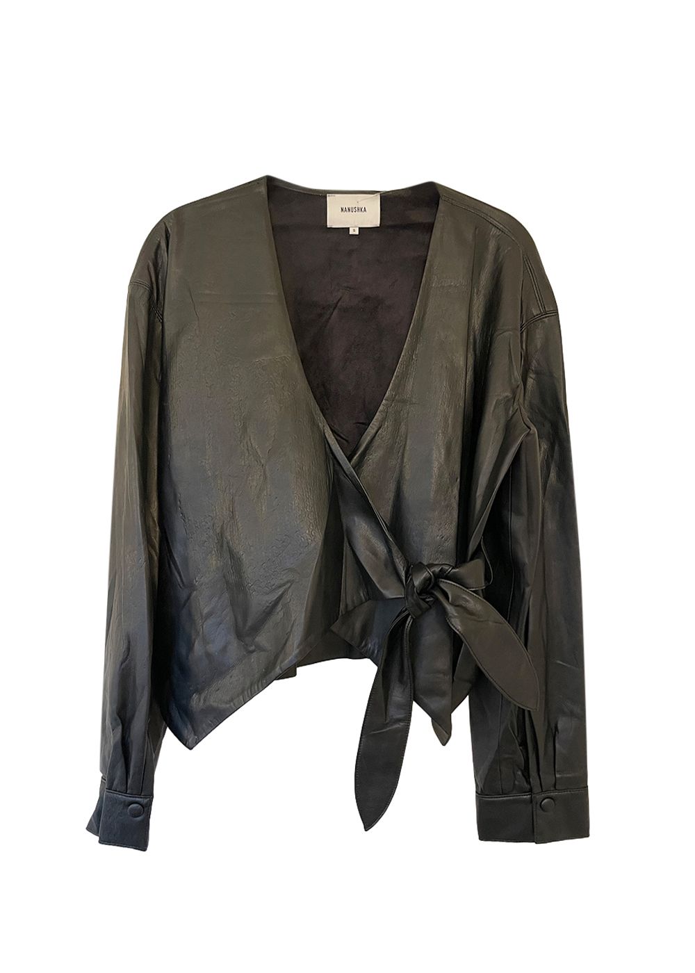 Preowned Nanushka Black Faux Leather Wrap Top Size S