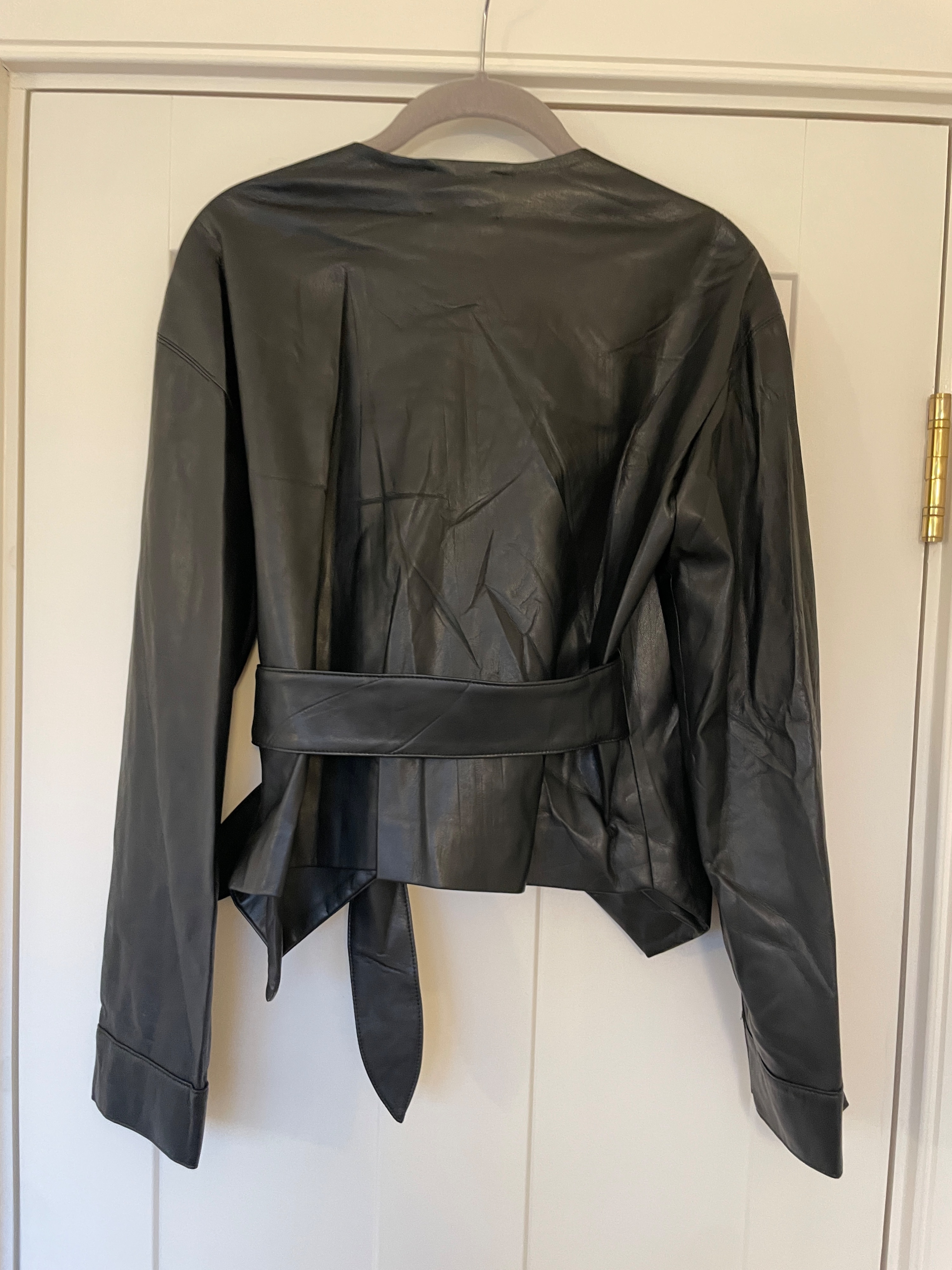 Preowned Nanushka Black Faux Leather Wrap Top Size S