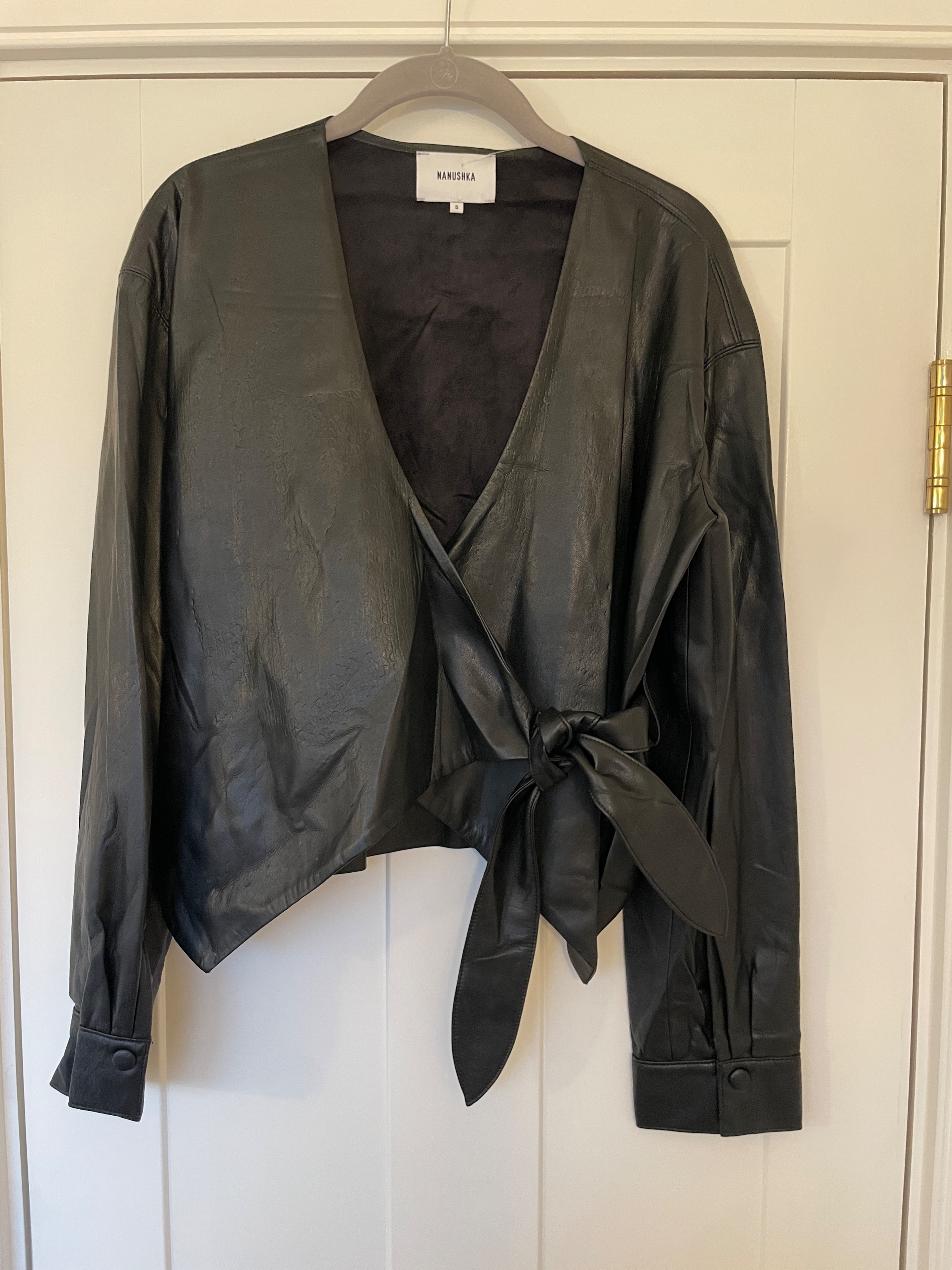 Preowned Nanushka Black Faux Leather Wrap Top Size S