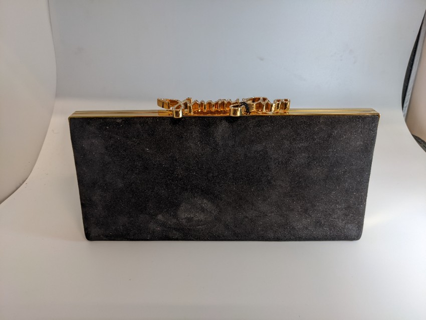 Jimmy Choo Black Suede Celeste Logo Frame Box Clutch Bag