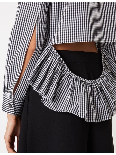 Preowned Jourden Gingham Peplum Back Blouse Size S Black  White cotton