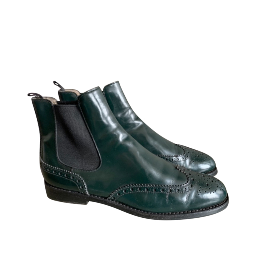 Preowned Church's Bottle Green Ketsby Brogue Ankle Boots Size 38 leather