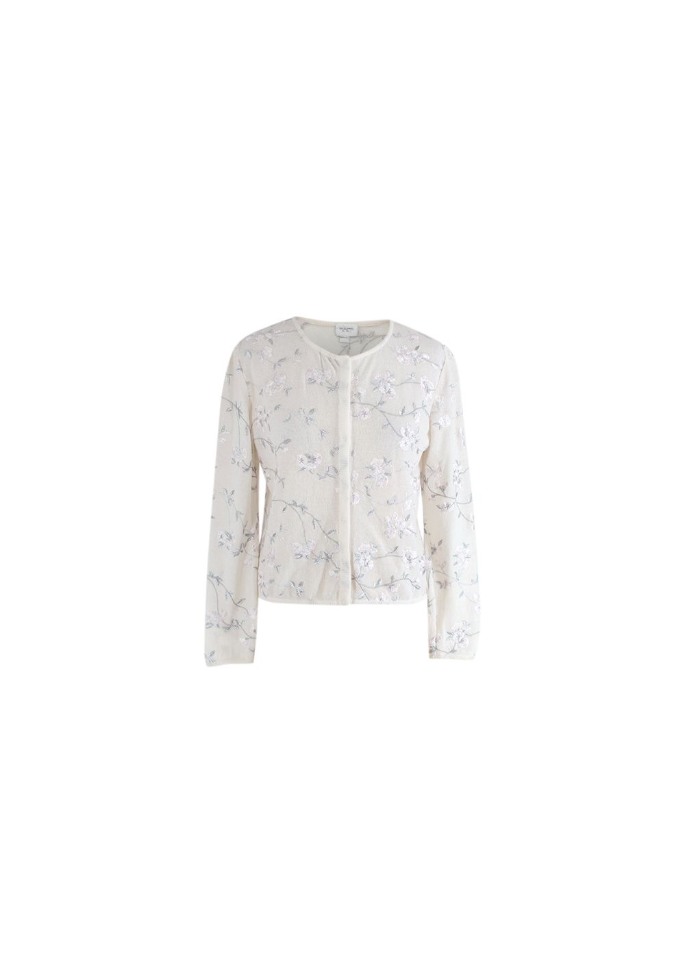 Preowned Giambattista Valli Ivory Metallic Floral Embroidered Cardigan Size XS cashmere