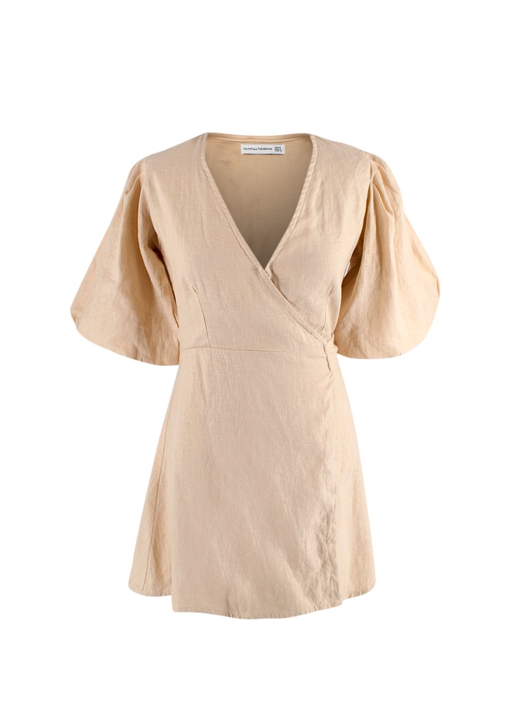 Faithful the Brand Godiva Beige Linen Wrap Mini Dress Size XS