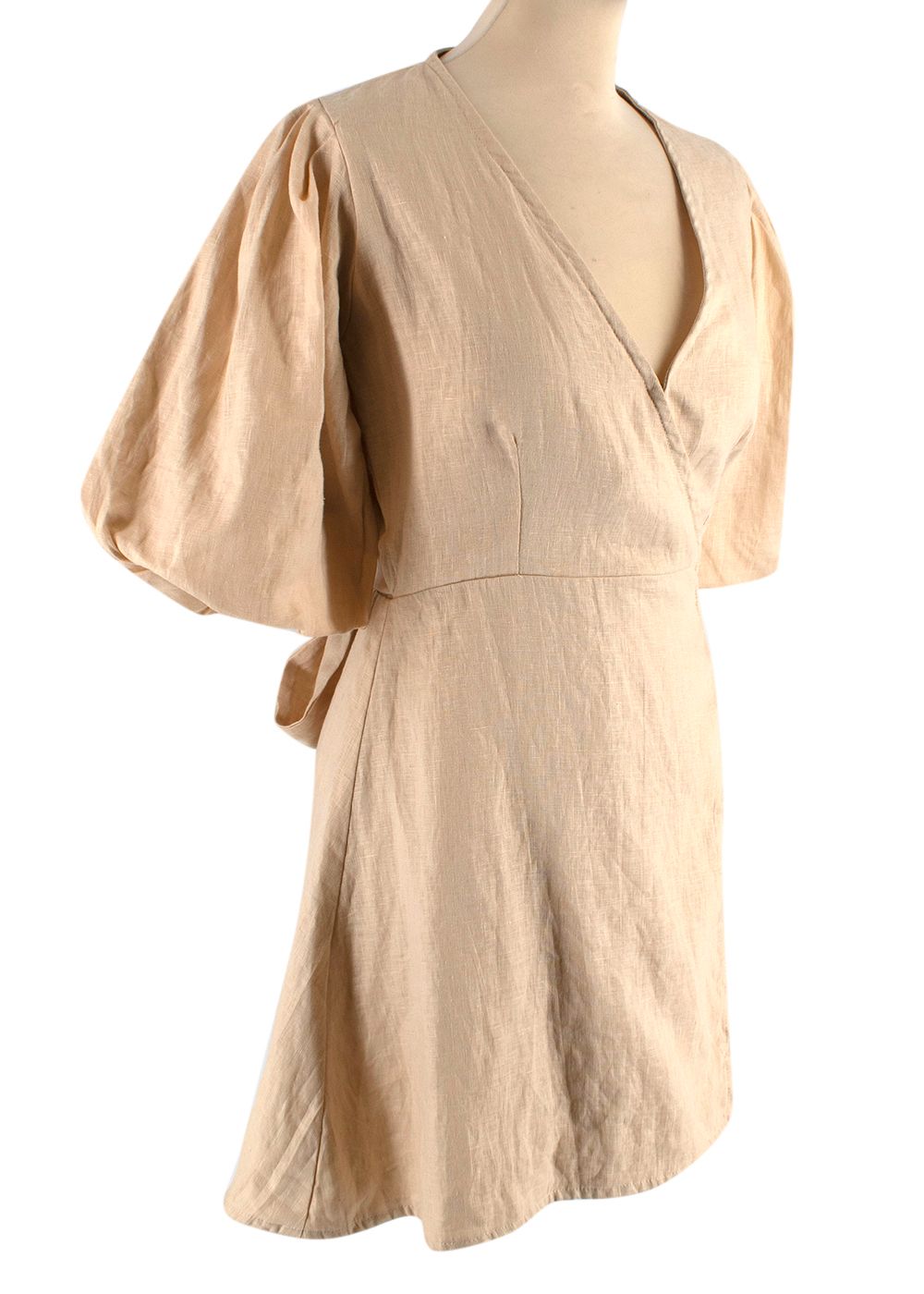 Faithful the Brand Godiva Beige Linen Wrap Mini Dress Size XS