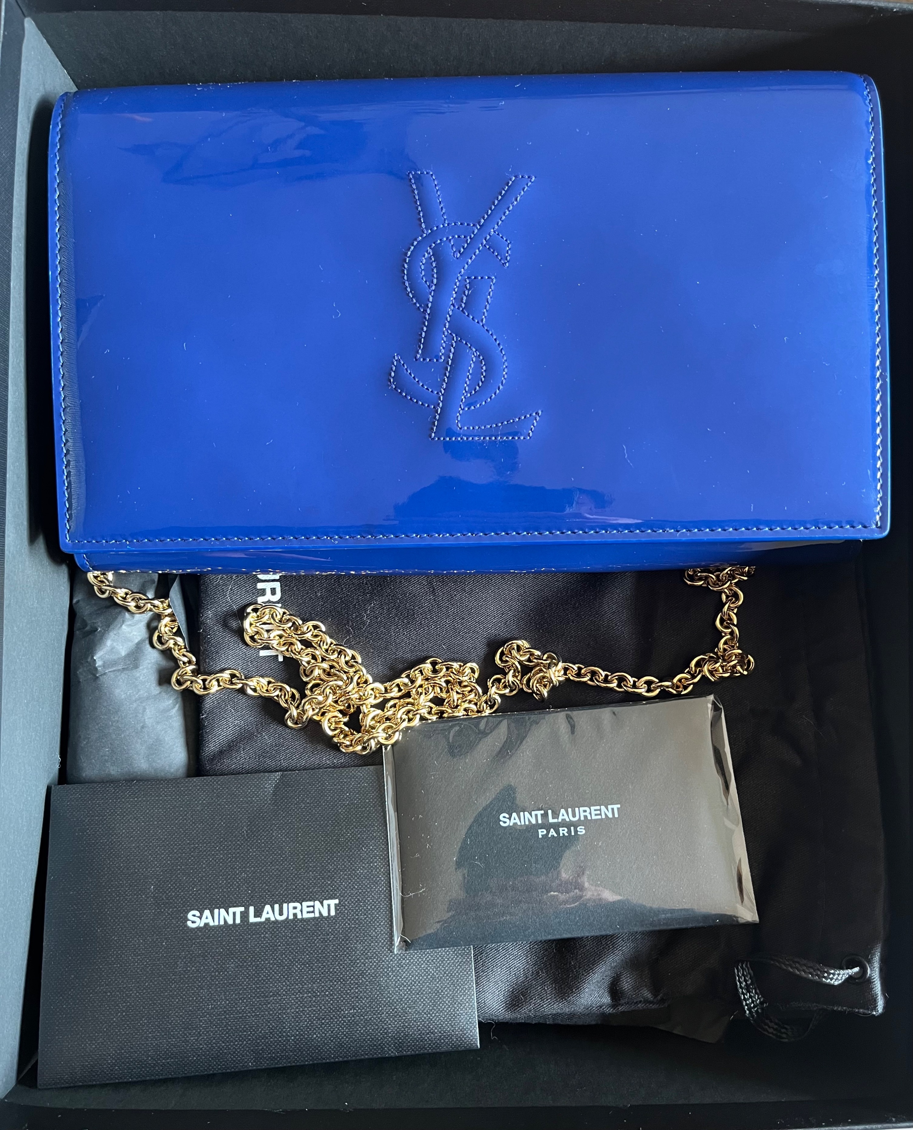 Saint Laurent Blue Patent Leather Belle du Jour Clutch Bag