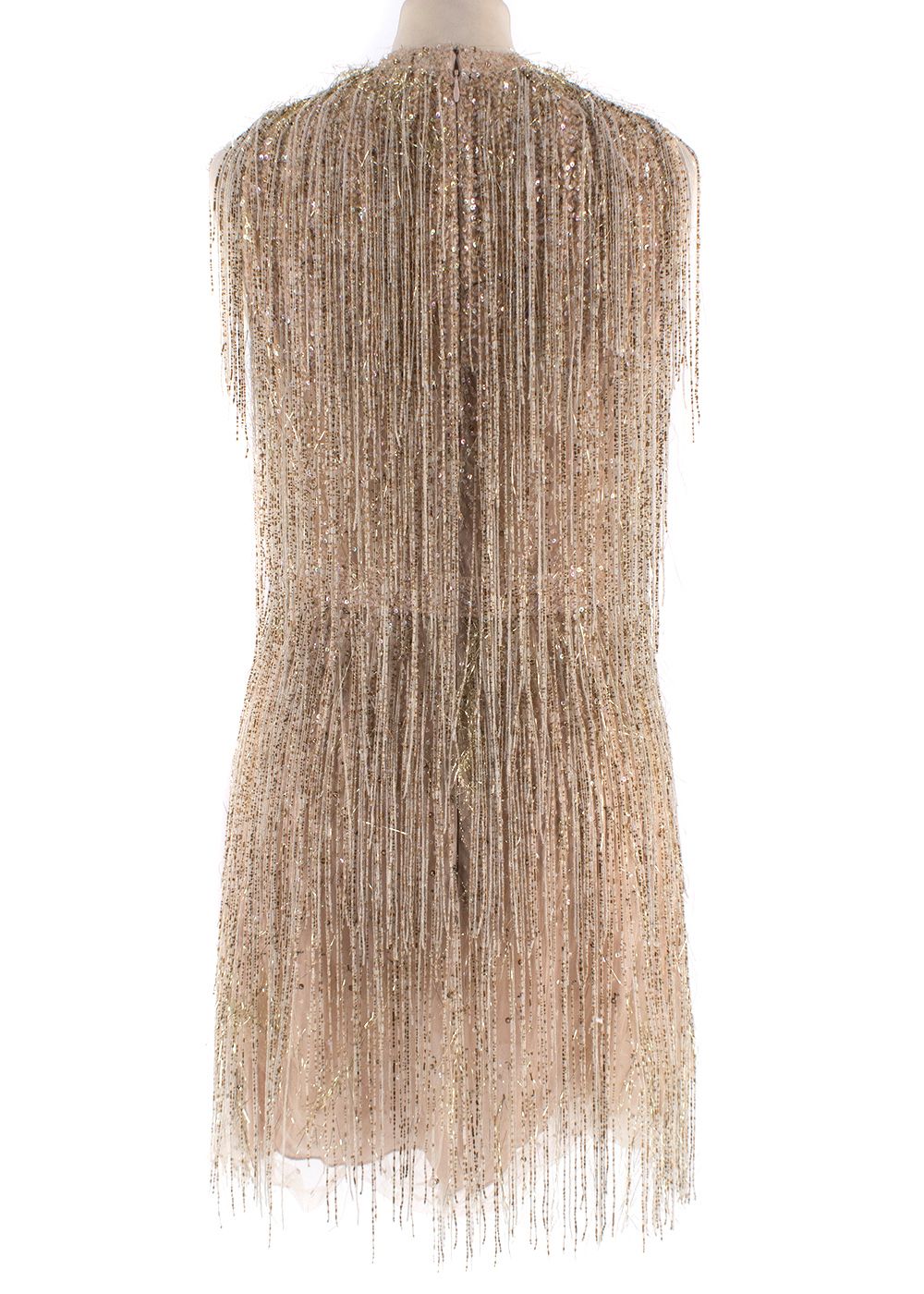 Preowned Dior Champagne Beaded Fringe Mini Dress Size XXS sequin/beaded fringe/silk lining