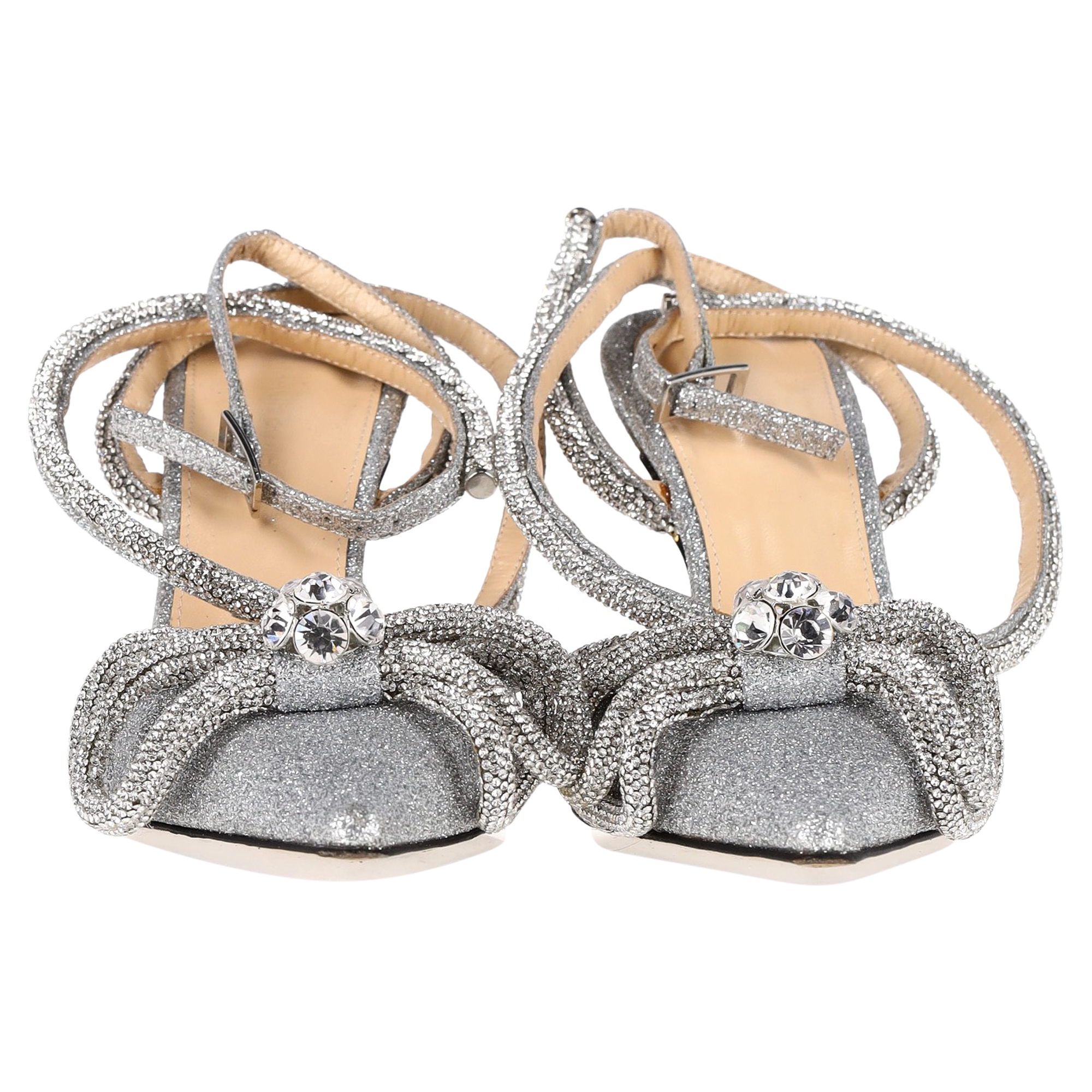 Preowned Mach  Mach Crystal-Embellished Double Bow Pumps Size 375 metallic | silver glitter