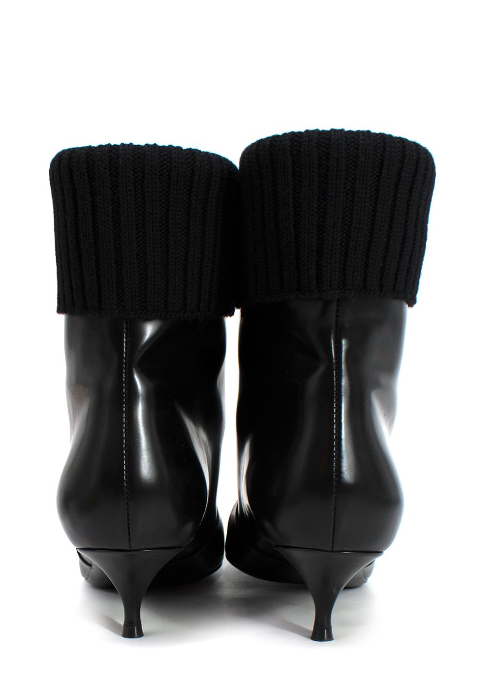 Preowned Dior Black Leather Knit Trim Kitten Heel Boots Size 39