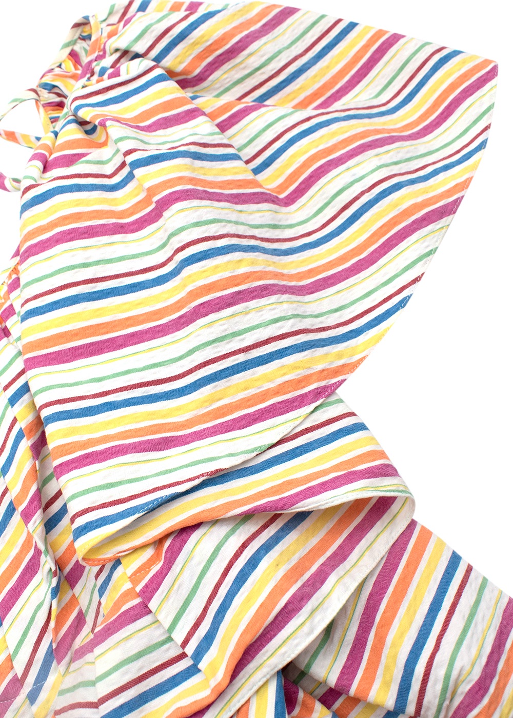 Preowned Rosie Assoulin Rainbow Striped Seersucker Flounce Summer Dress Size S Multi Stripe cotton