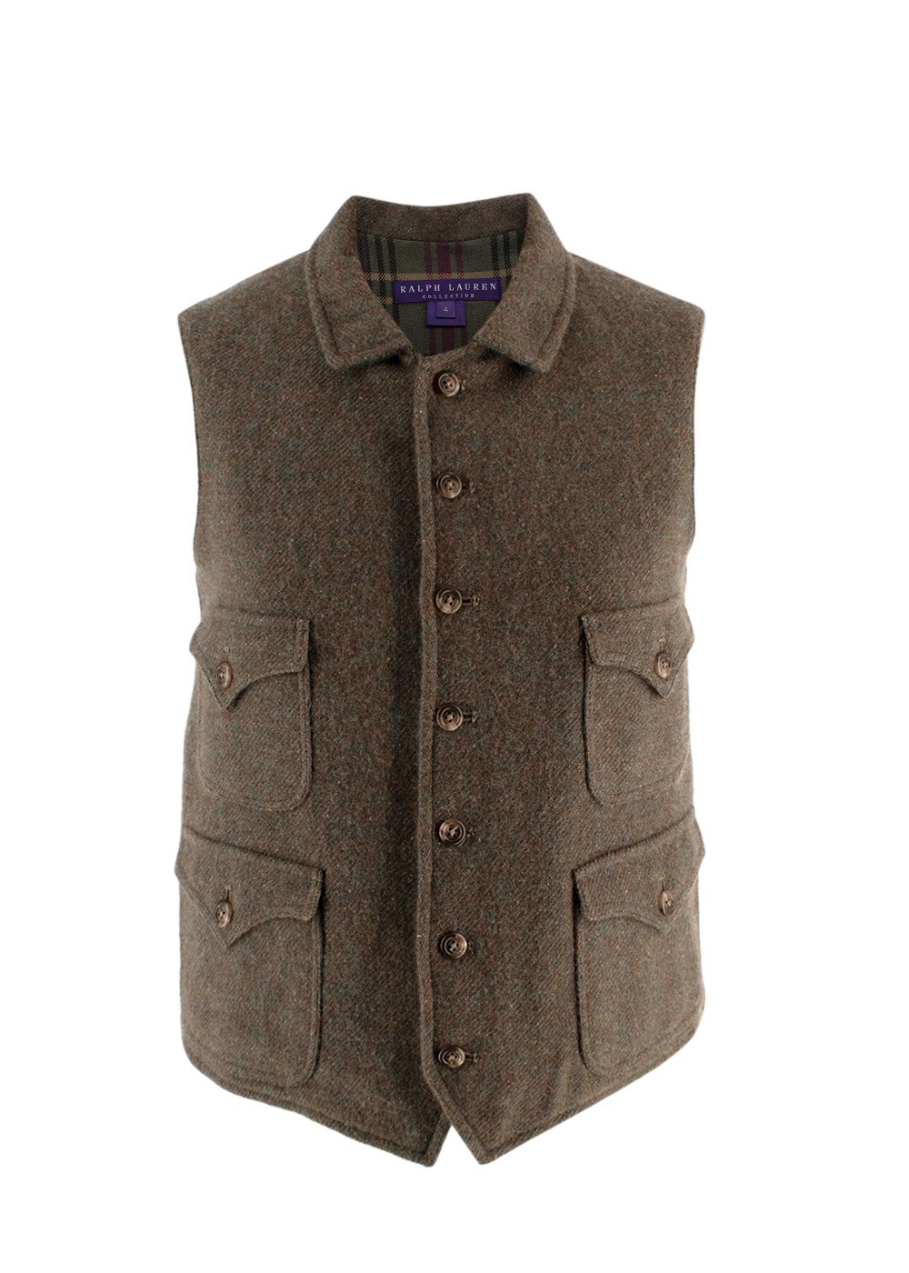 Preowned Ralph Lauren Khaki Tweed Alpaca Blend Gilet Size XS grey alpaca/cashmere