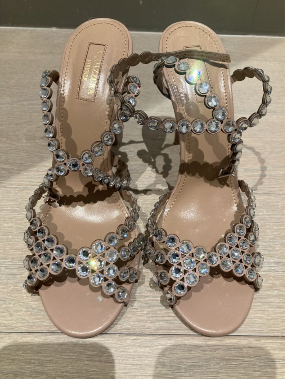 Preowned Aquazzura Tequila 105 Crystal Embellished Sandals Size 385 leather