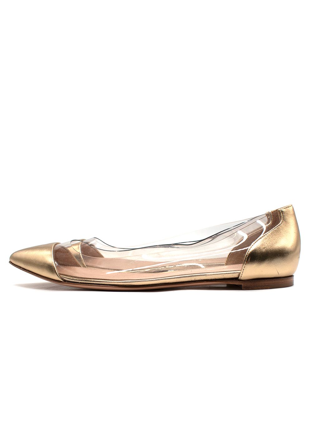 Ginavitto Rossi Gold Plexi Leather Ballet Flats Size 395