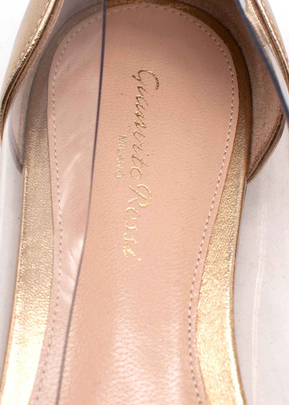 Ginavitto Rossi Gold Plexi Leather Ballet Flats Size 395