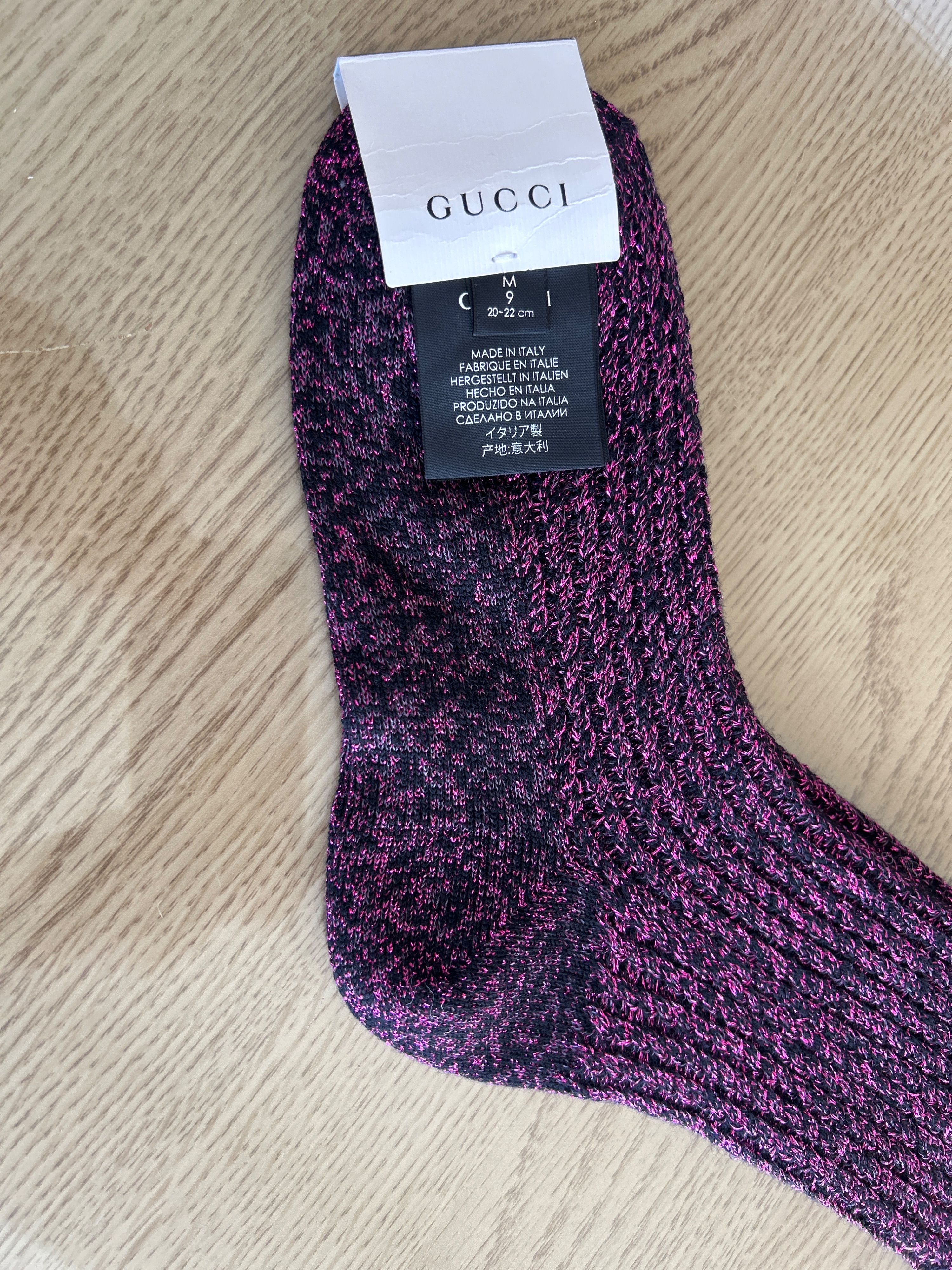 Gucci Pink and Black Glitter Socks Size M wool