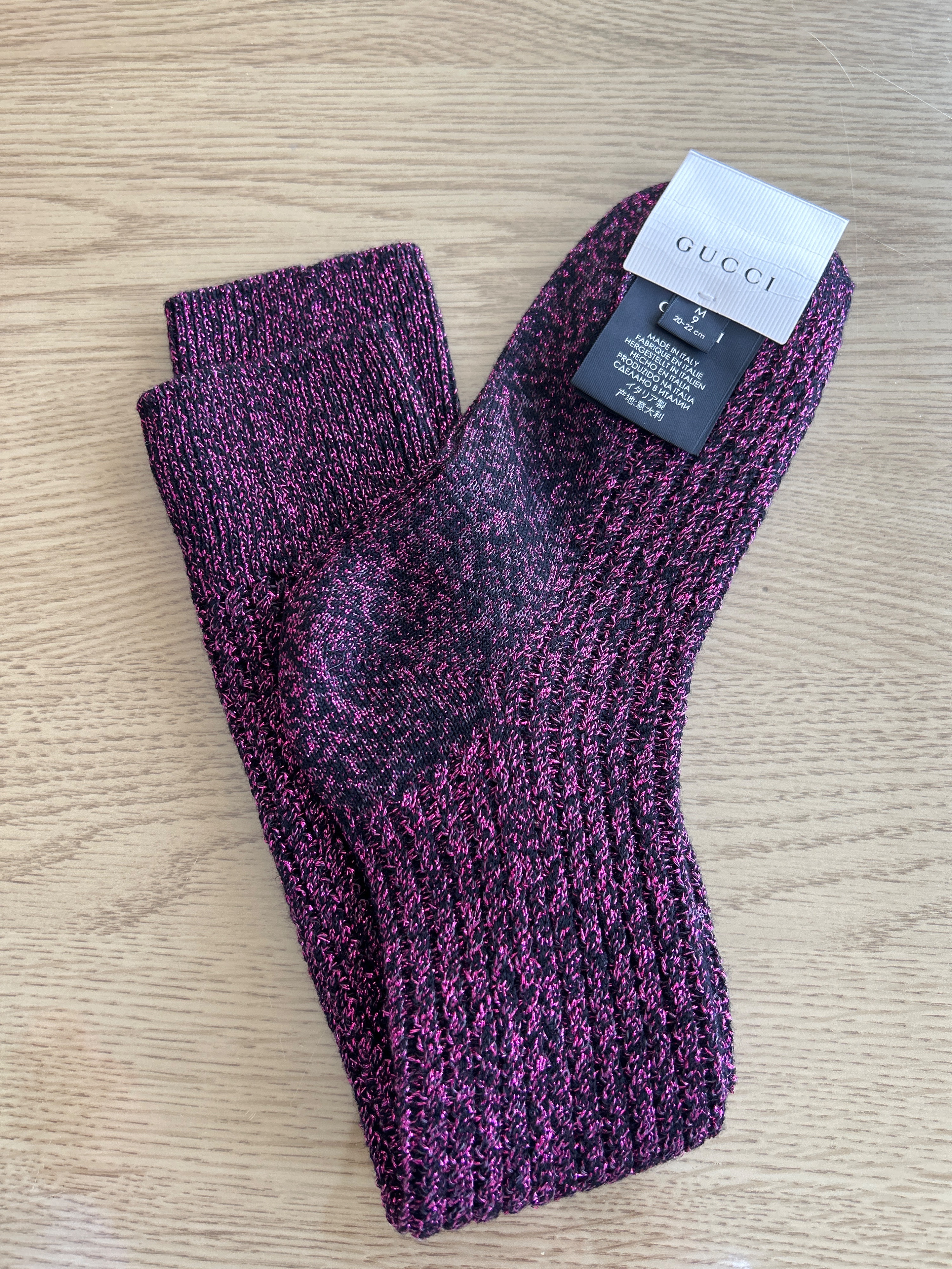 Gucci Pink and Black Glitter Socks Size M wool