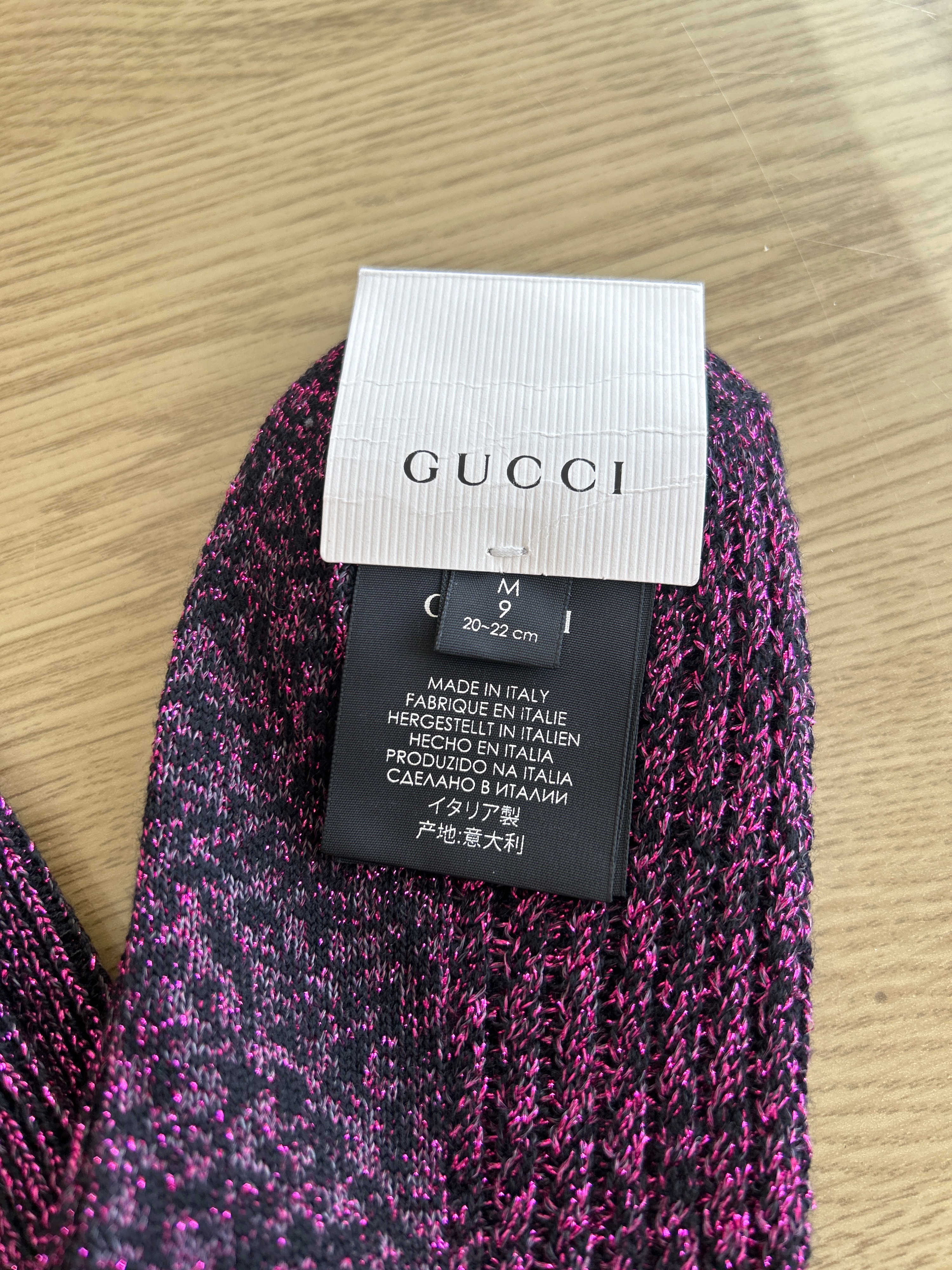 Gucci Pink and Black Glitter Socks Size M wool