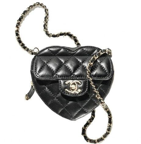 Preowned Chanel Small Black Lambskin Heart Bag leather