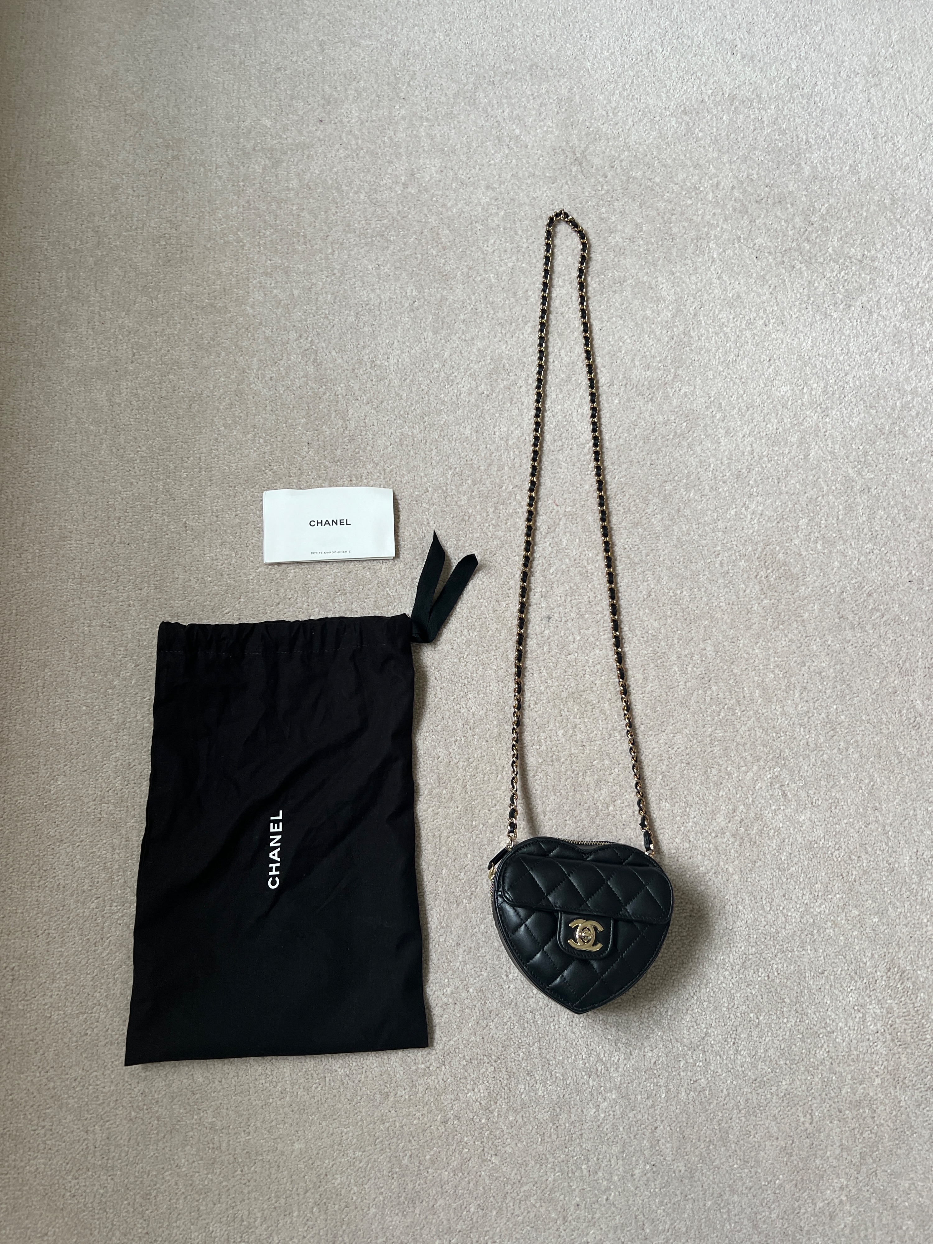 Preowned Chanel Small Black Lambskin Heart Bag leather