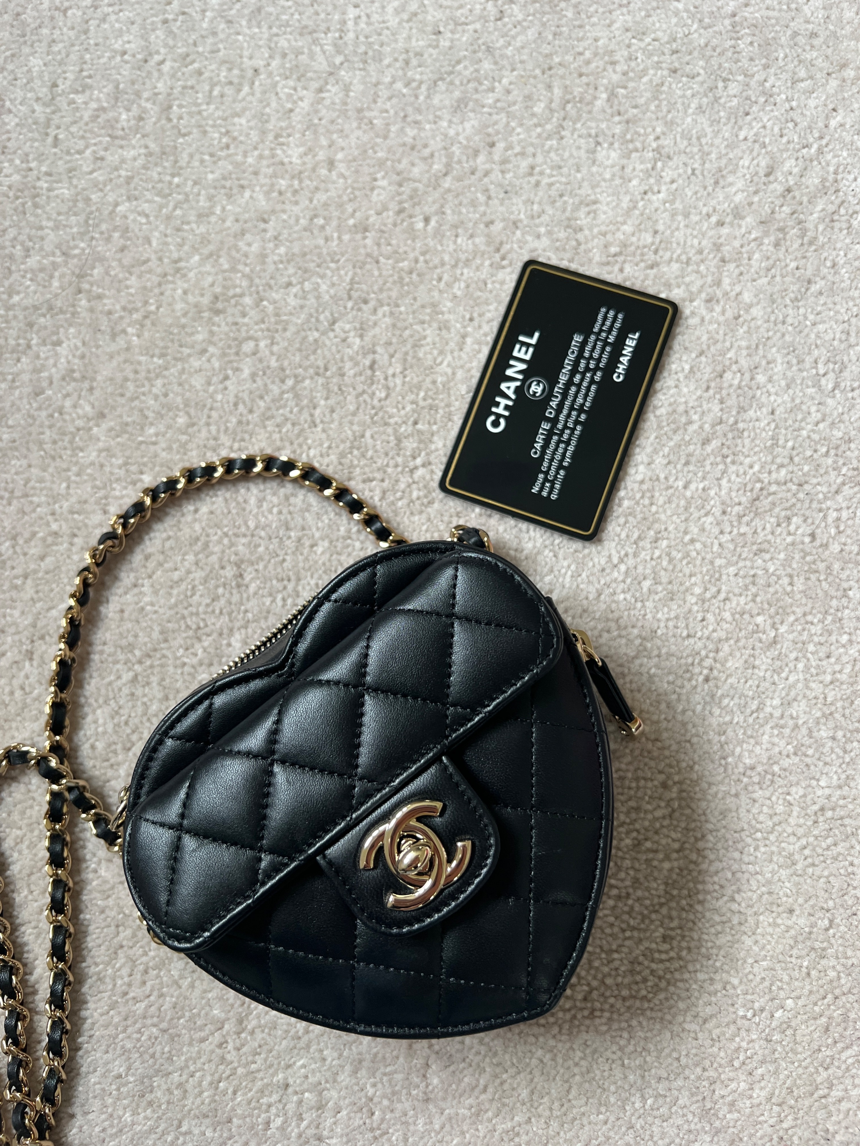 Preowned Chanel Small Black Lambskin Heart Bag leather