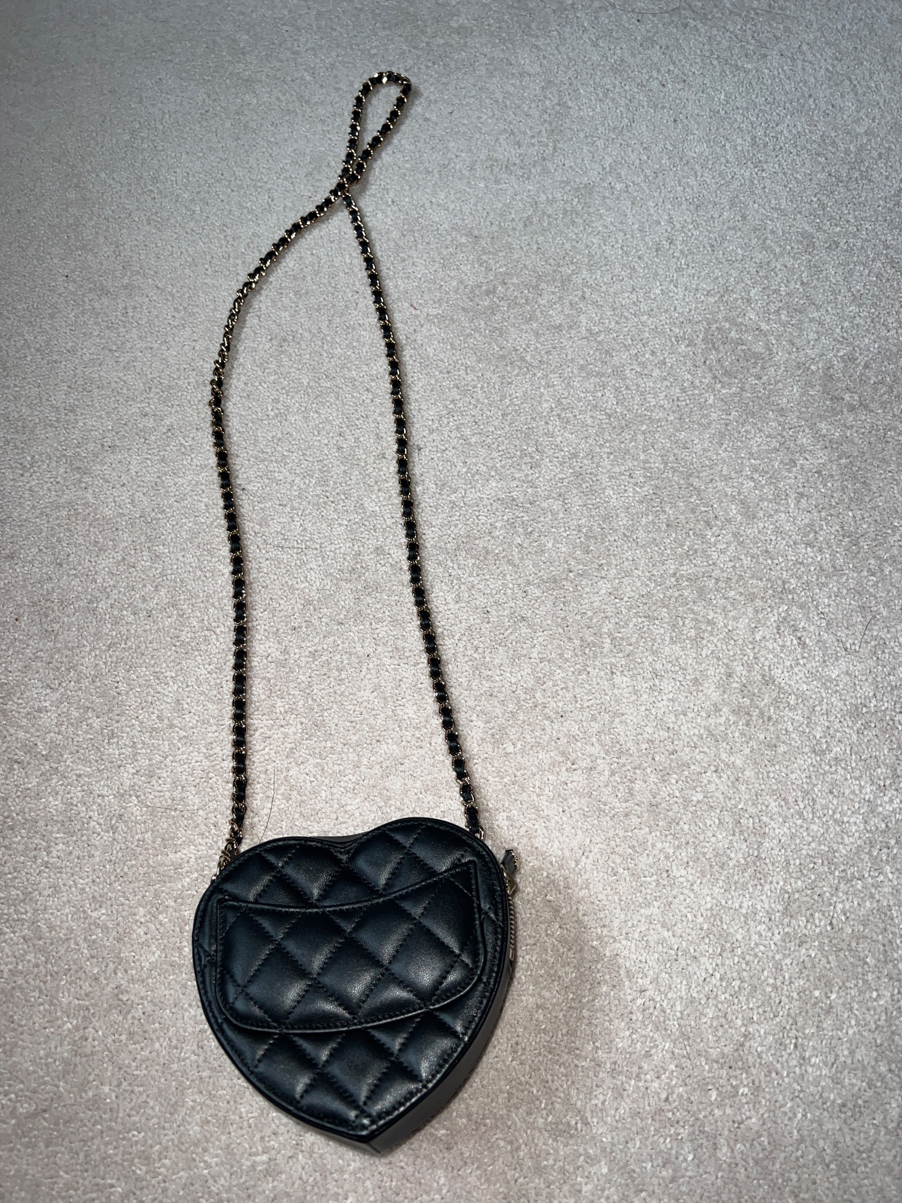 Preowned Chanel Small Black Lambskin Heart Bag leather