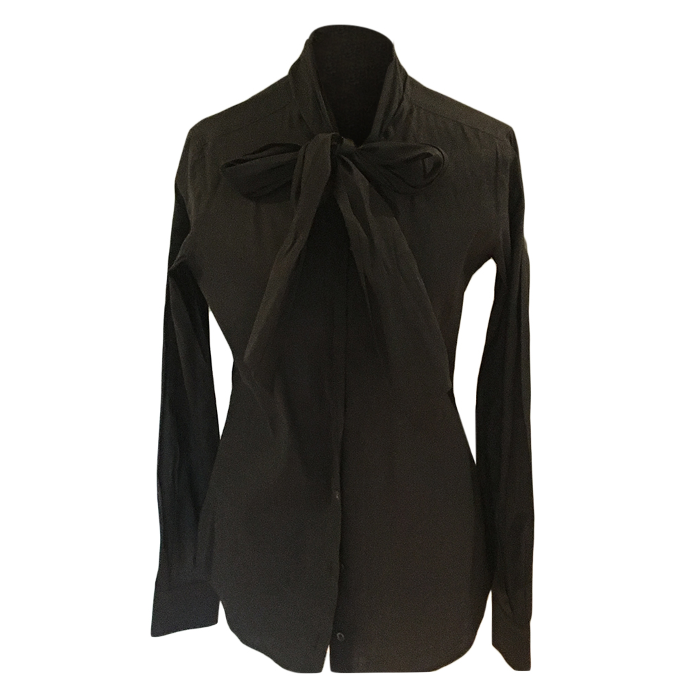 Loro Piana Black Pussy Bow Blouse Size XS cotton