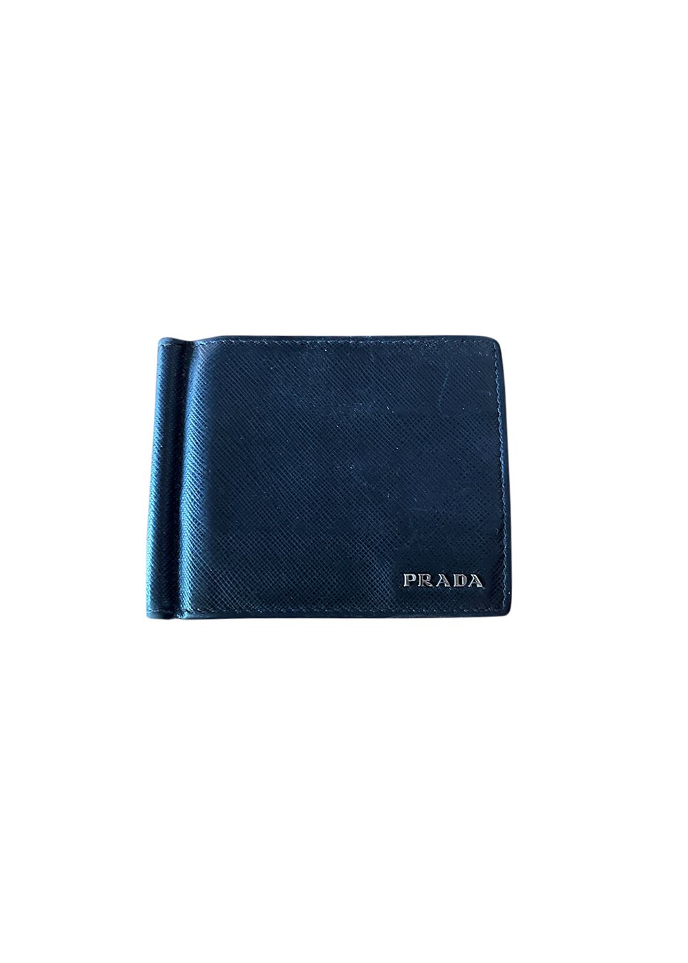 Men's Preowned Prada Black Saffiano leather compact wallet