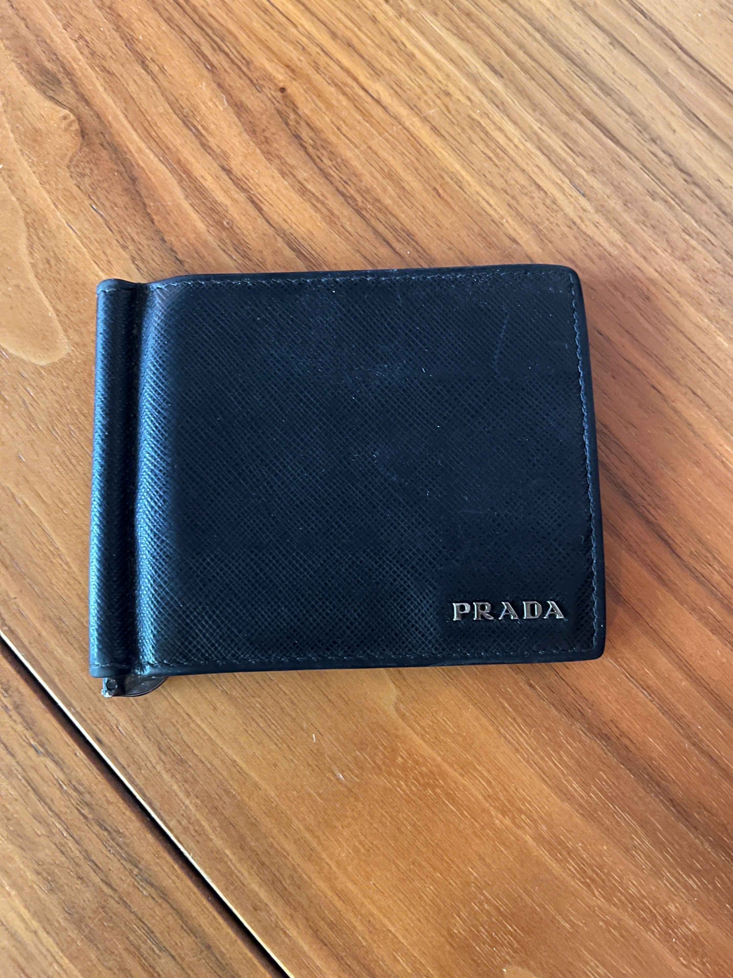 Men's Preowned Prada Black Saffiano leather compact wallet