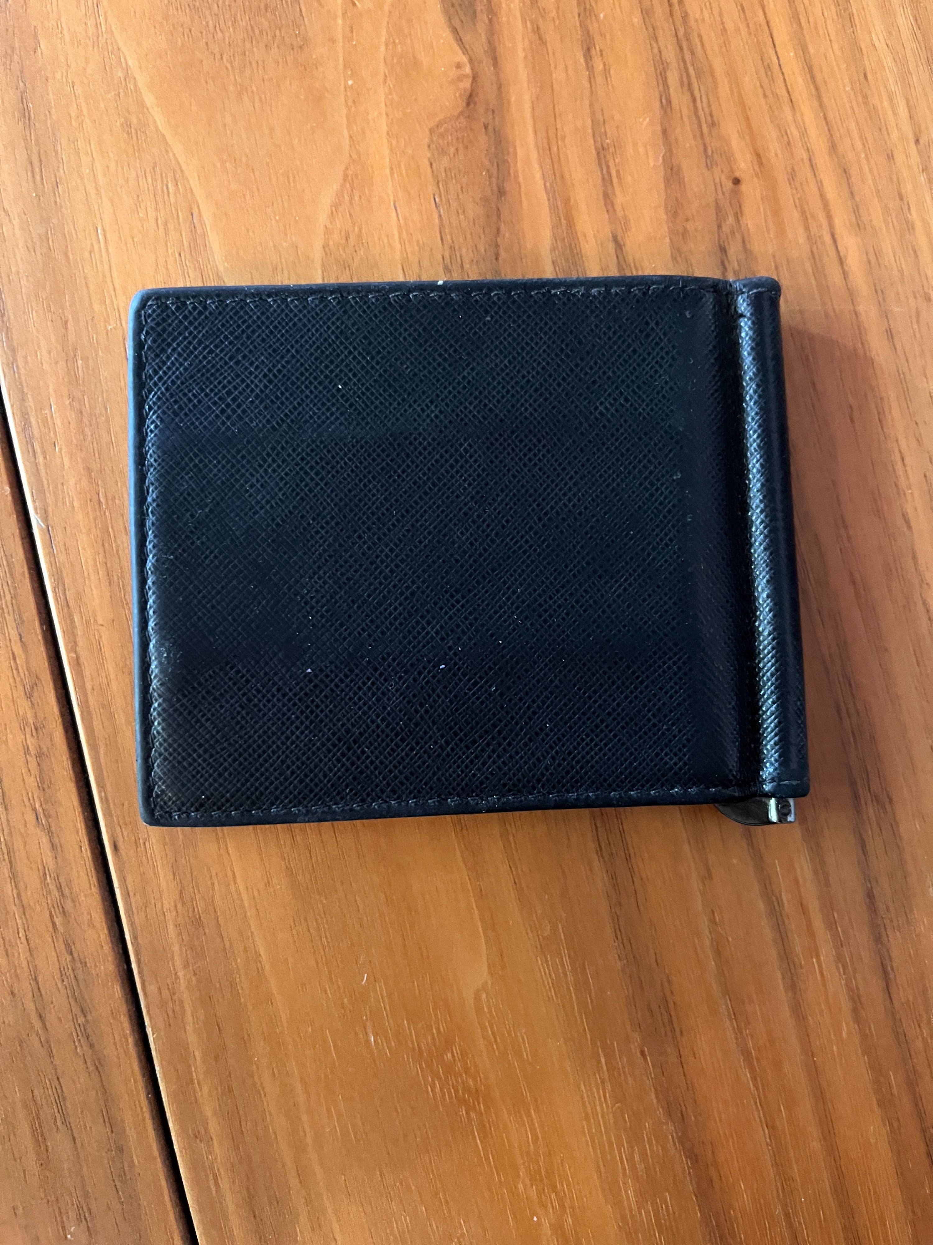 Men's Preowned Prada Black Saffiano leather compact wallet