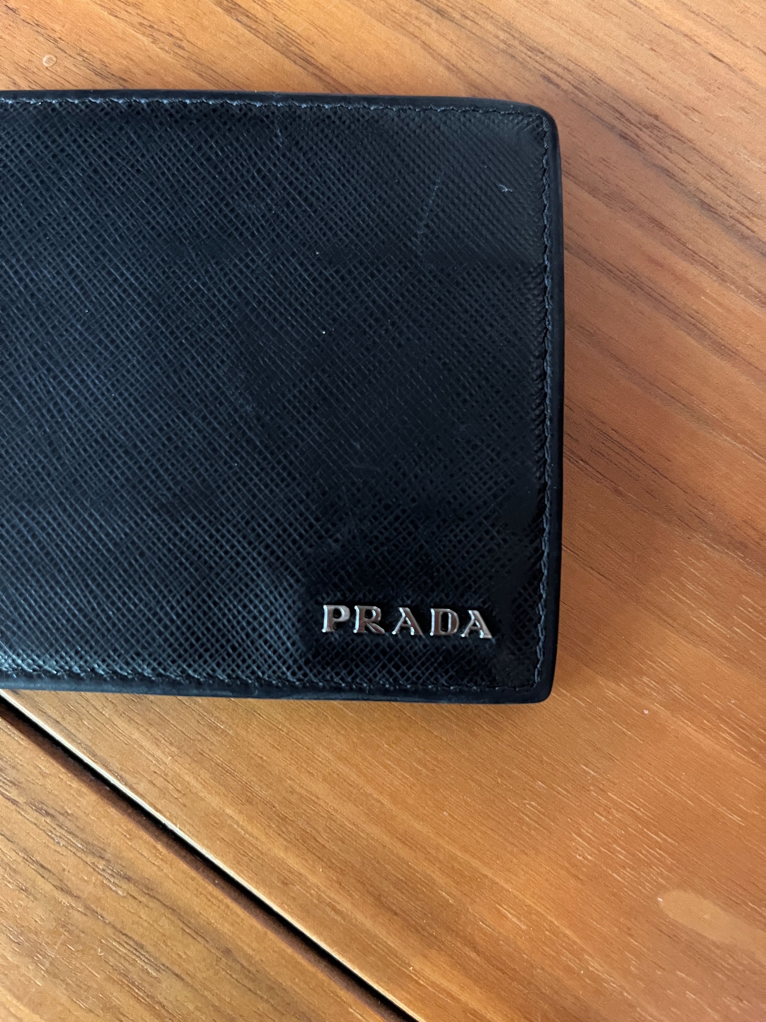 Men's Preowned Prada Black Saffiano leather compact wallet