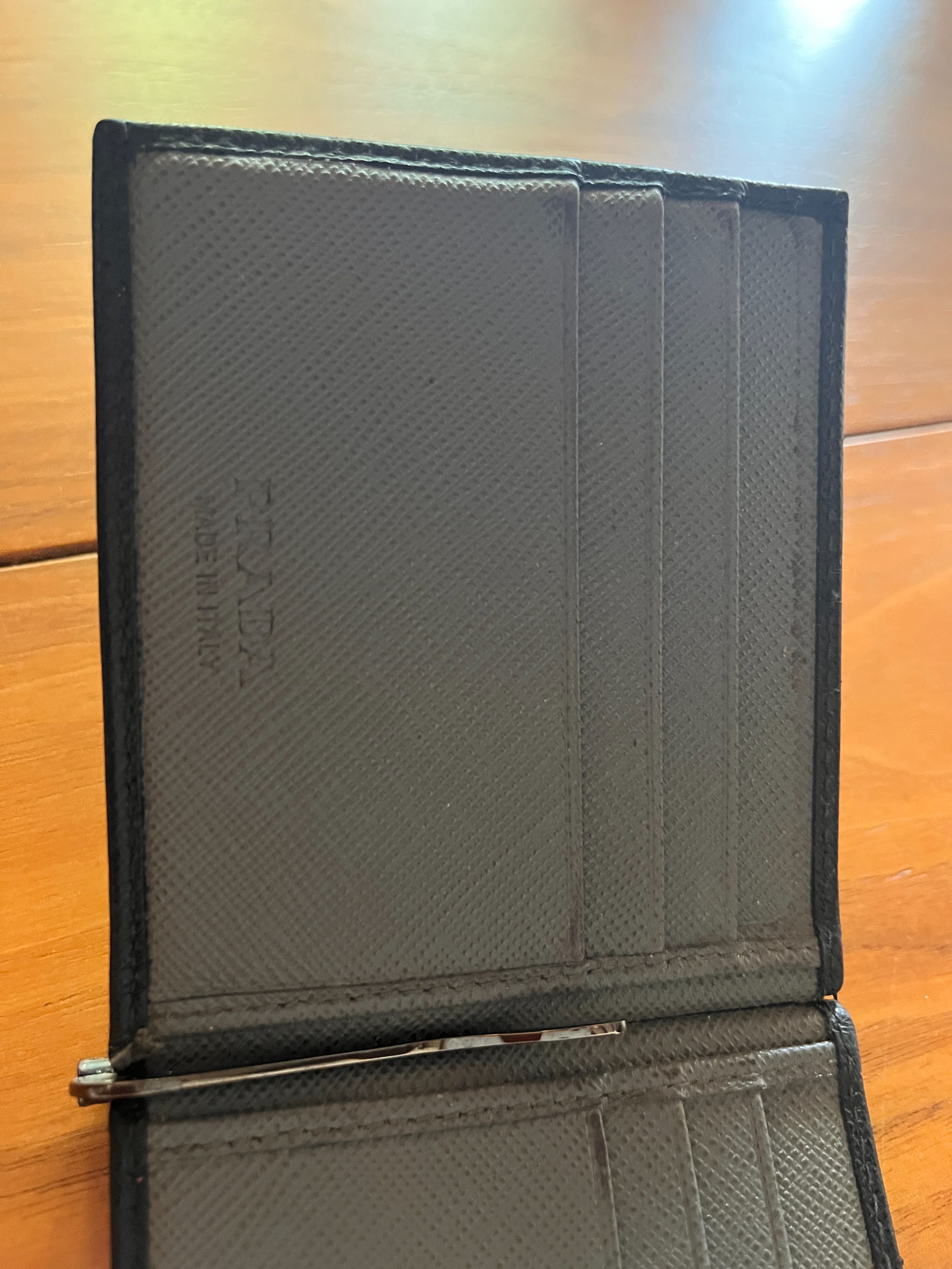 Men's Preowned Prada Black Saffiano leather compact wallet