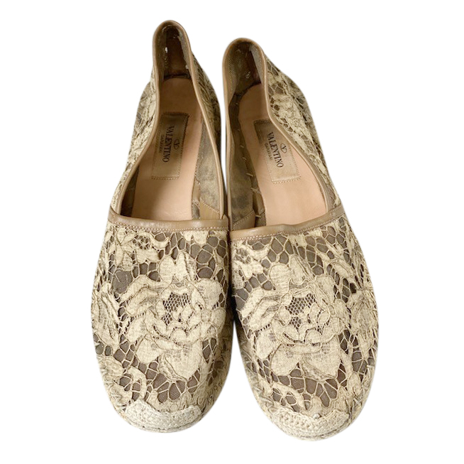 Preowned Valentino beige lace espadrilles Size 39 Beige/Nude leather