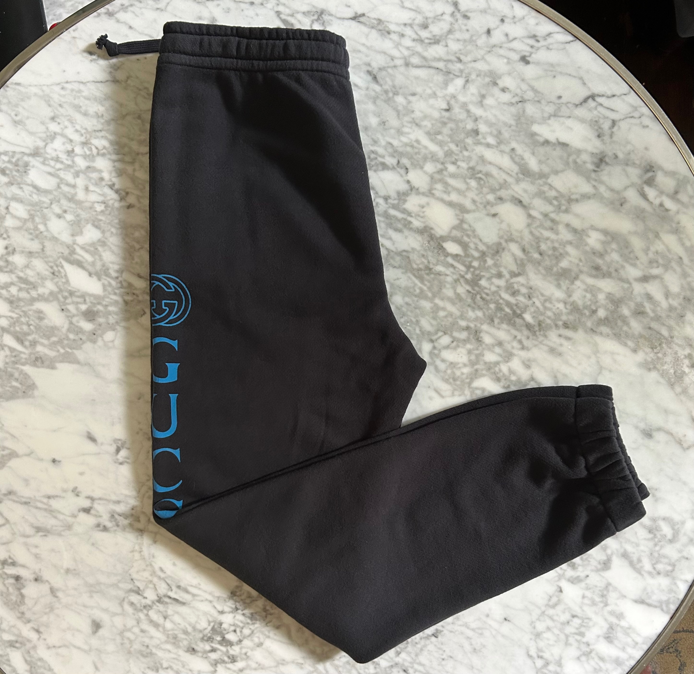 Men's Gucci Logo Printed Oversized Jogging Trousers Size L Black cotton